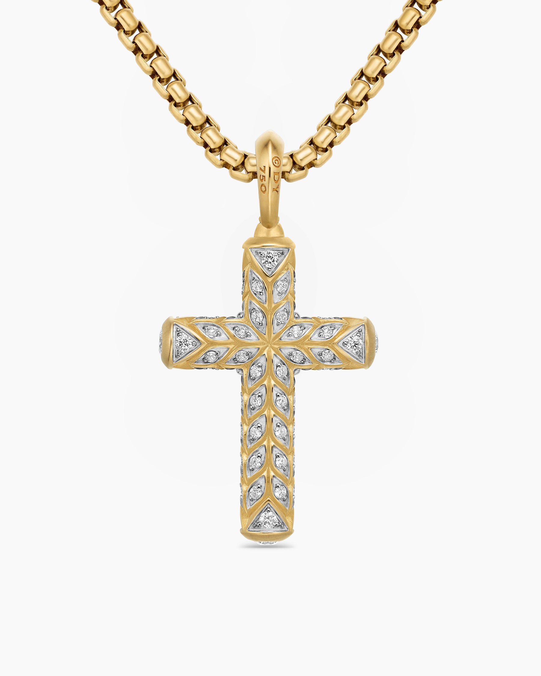 Chevron Cross Pendant in 18K Yellow Gold with Pavé Diamonds, 36mm - Image 4