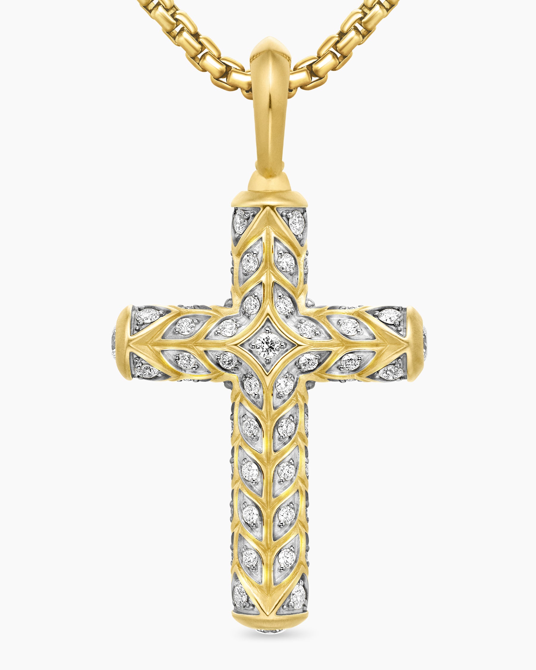 Chevron Cross Pendant in 18K Yellow Gold with Pavé Diamonds, 36mm - Image 5