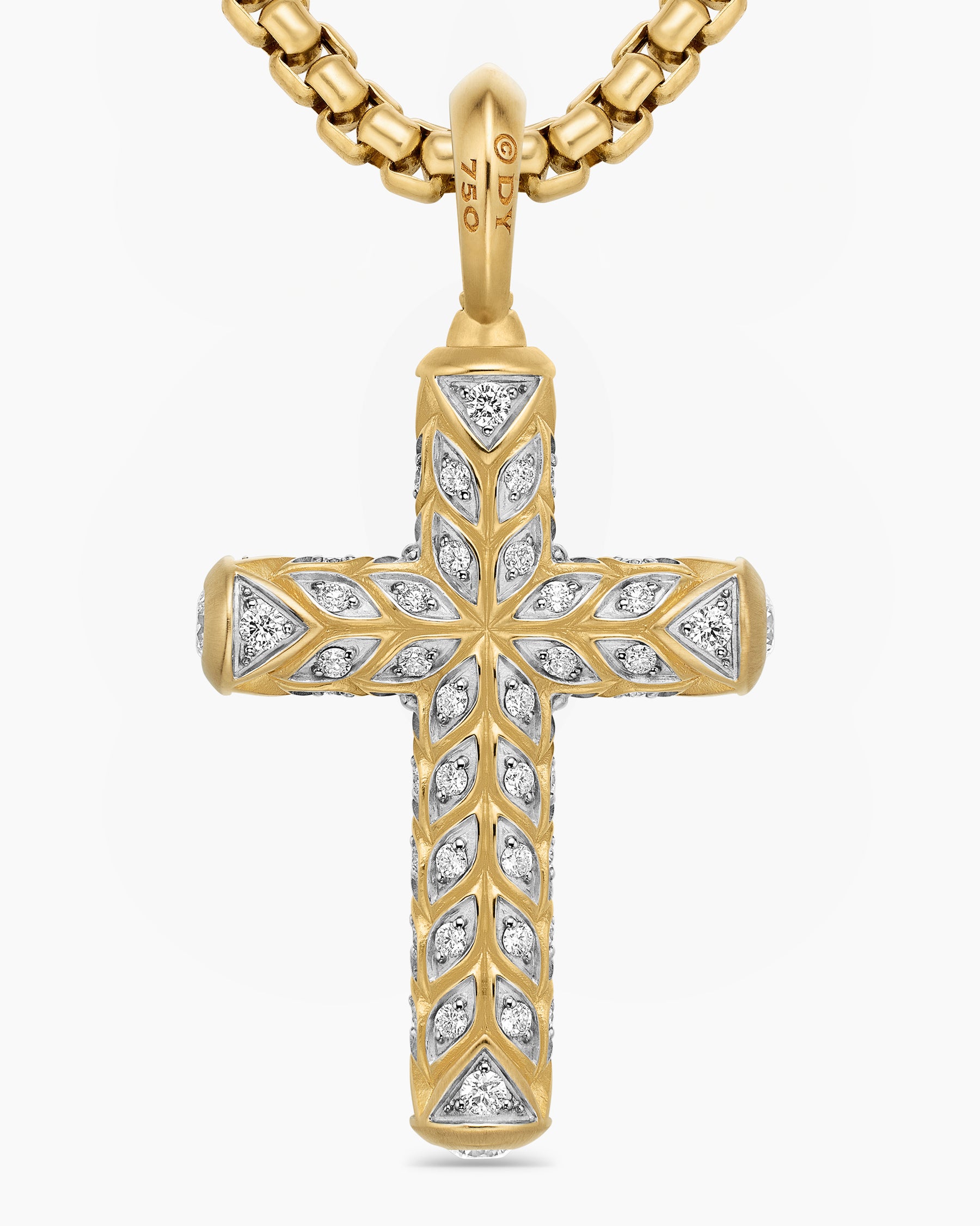 Chevron Cross Pendant in 18K Yellow Gold with Pavé Diamonds, 36mm - Image 6