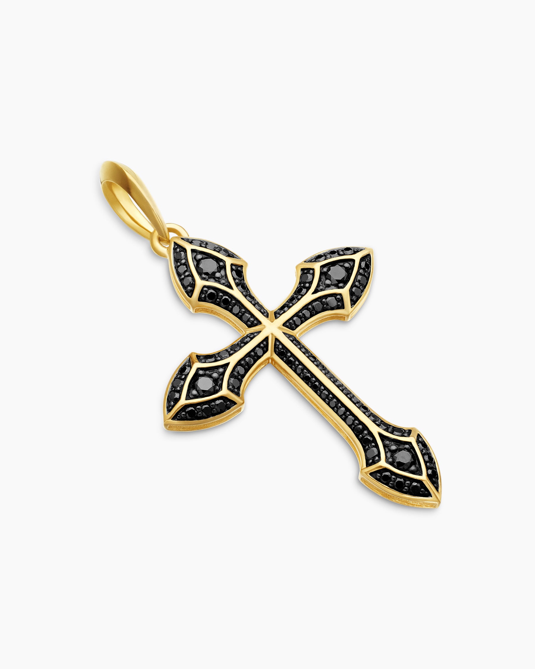 Gothic Cross Pendant in 18K Yellow Gold with Black Diamonds, 36.5mm - Image 3
