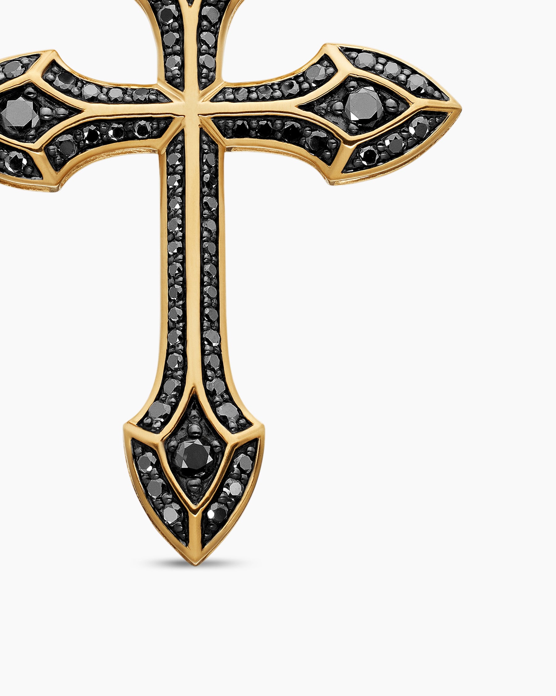 Gothic Cross Pendant in 18K Yellow Gold with Black Diamonds, 36.5mm - Image 5