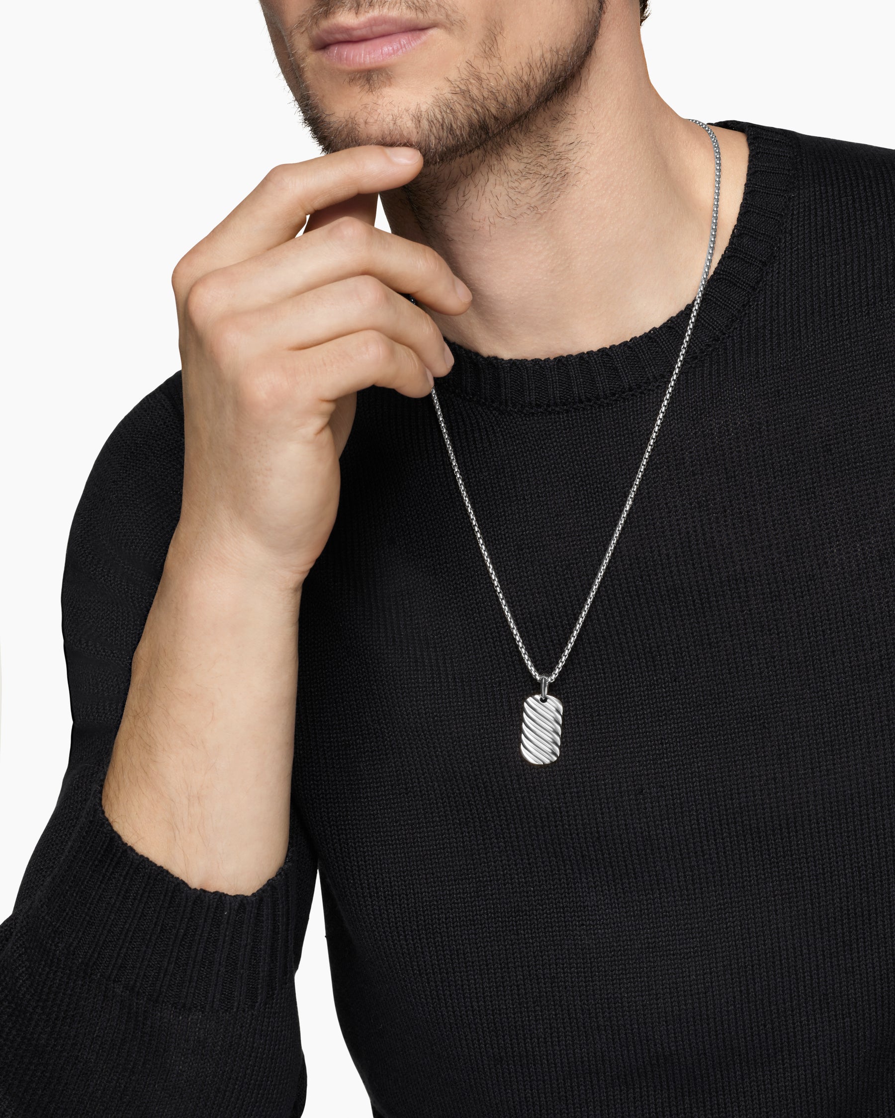 Sculpted Cable Tag in 18K White Gold, 27mm - Image 2