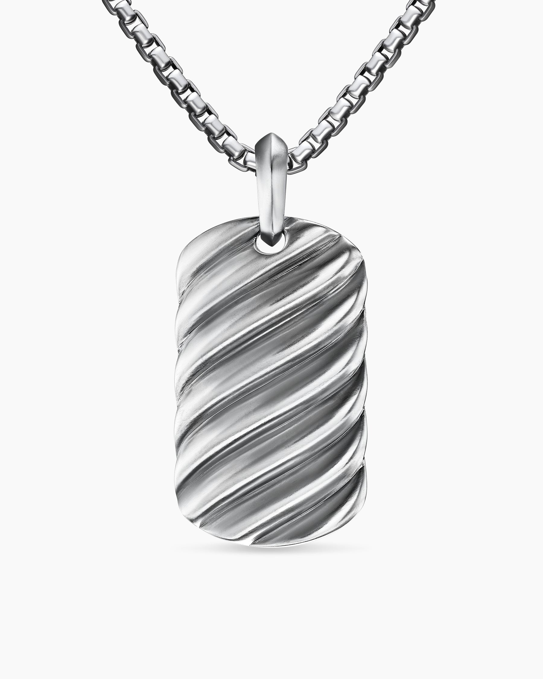 Sculpted Cable Tag in 18K White Gold, 35mm
