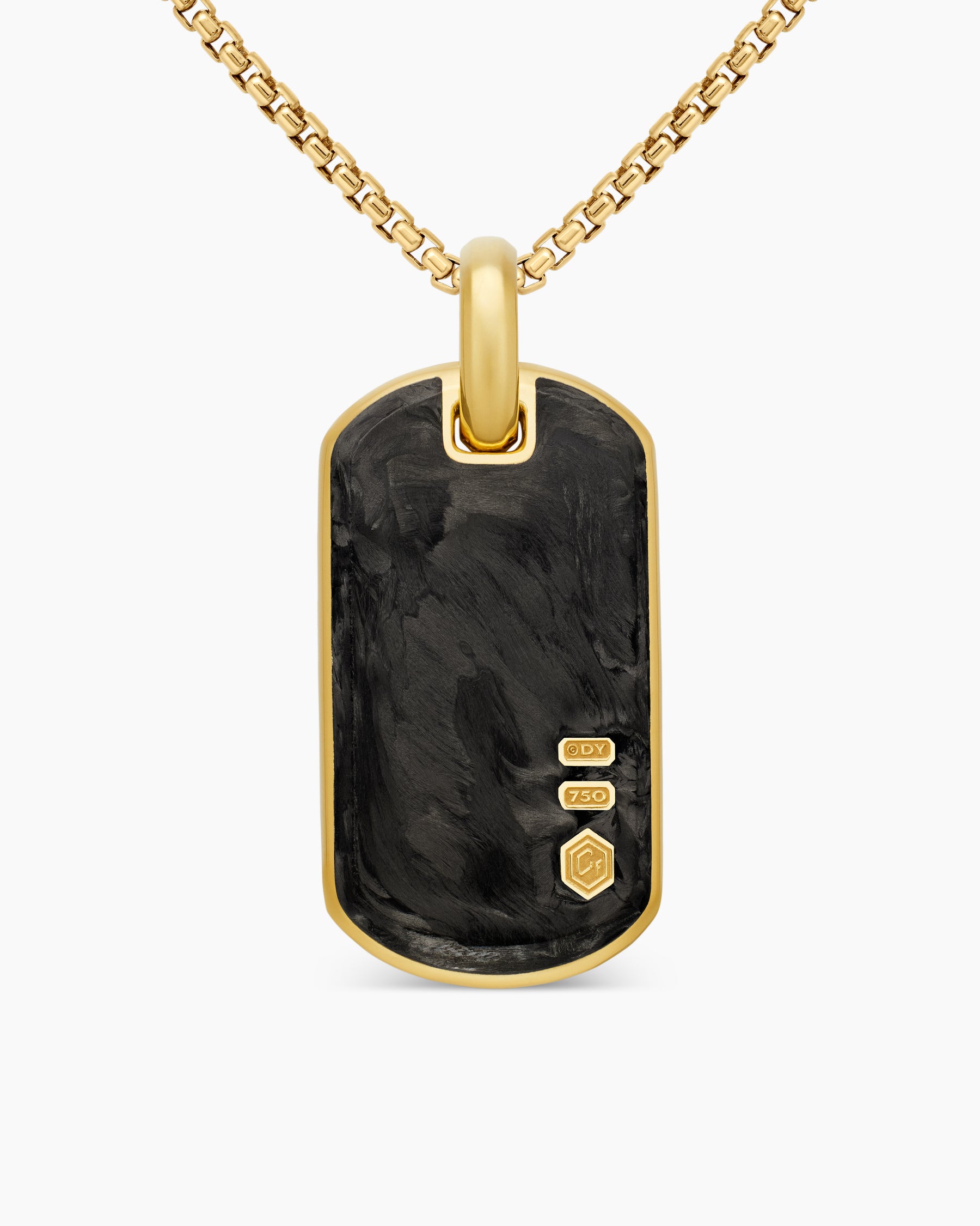 Streamline Tag in 18K Yellow Gold with Forged Carbon, 35mm - Image 4