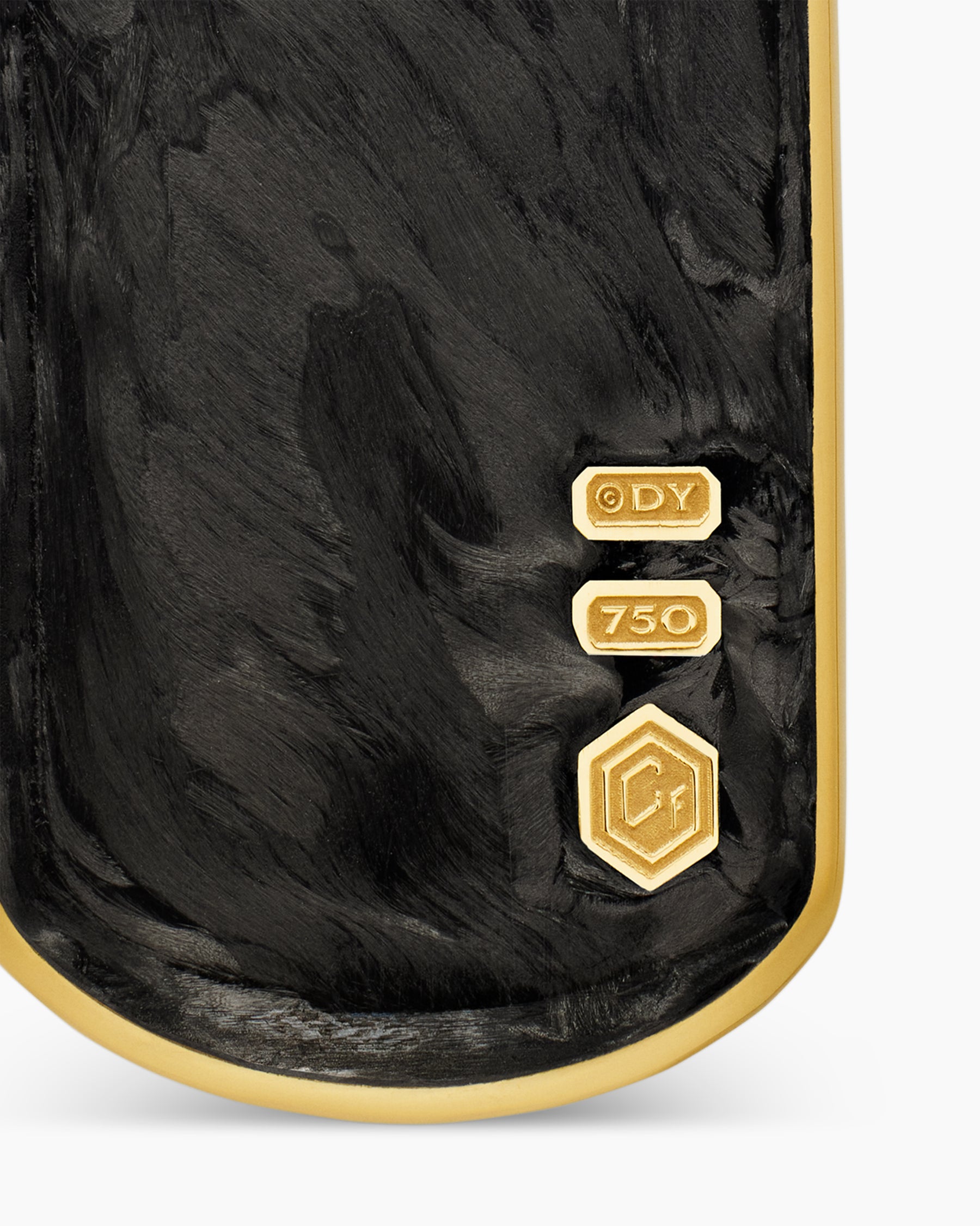 Streamline Tag in 18K Yellow Gold with Forged Carbon, 35mm - Image 6