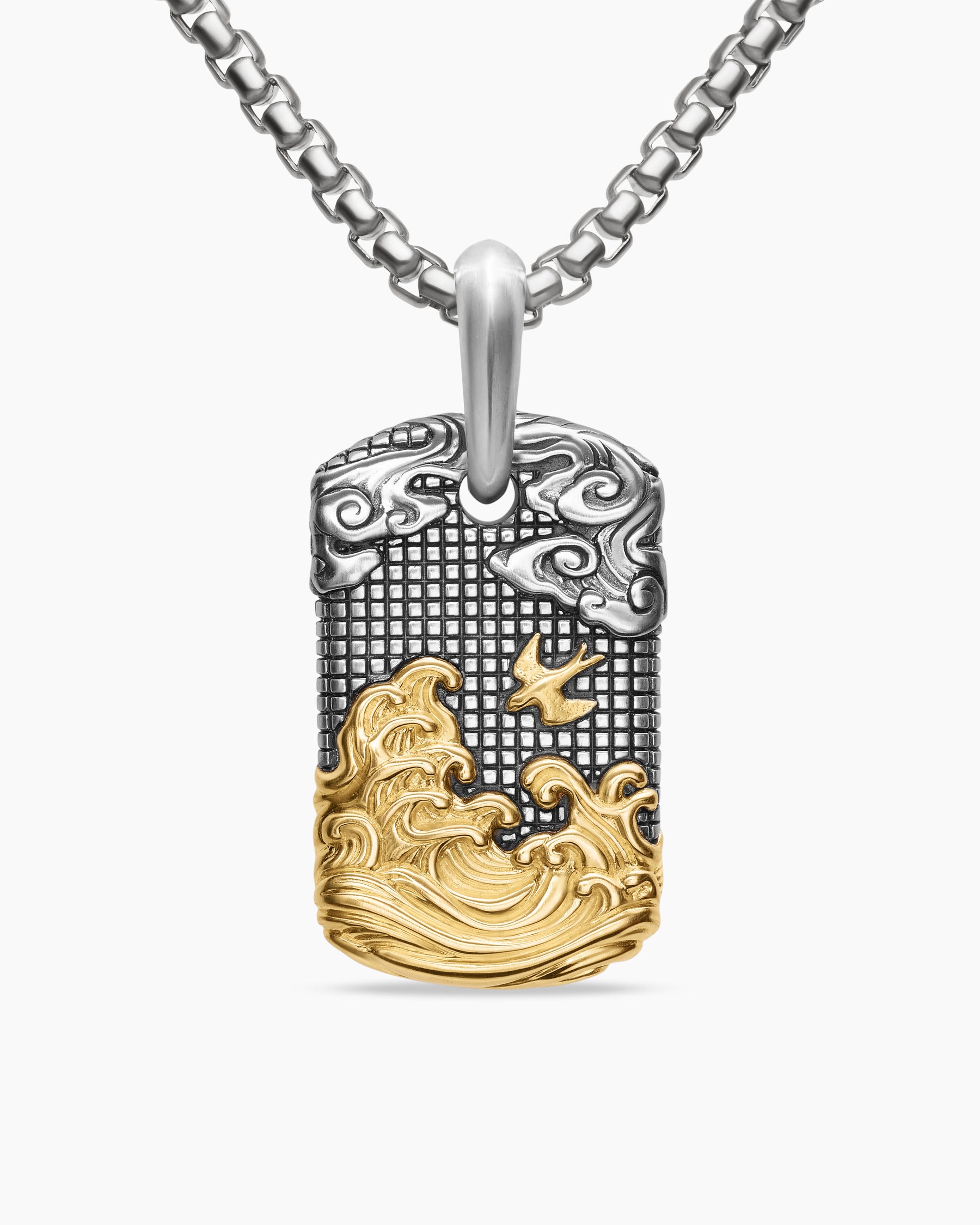 Waves Tag in Sterling Silver with 18K Yellow Gold, 27mm