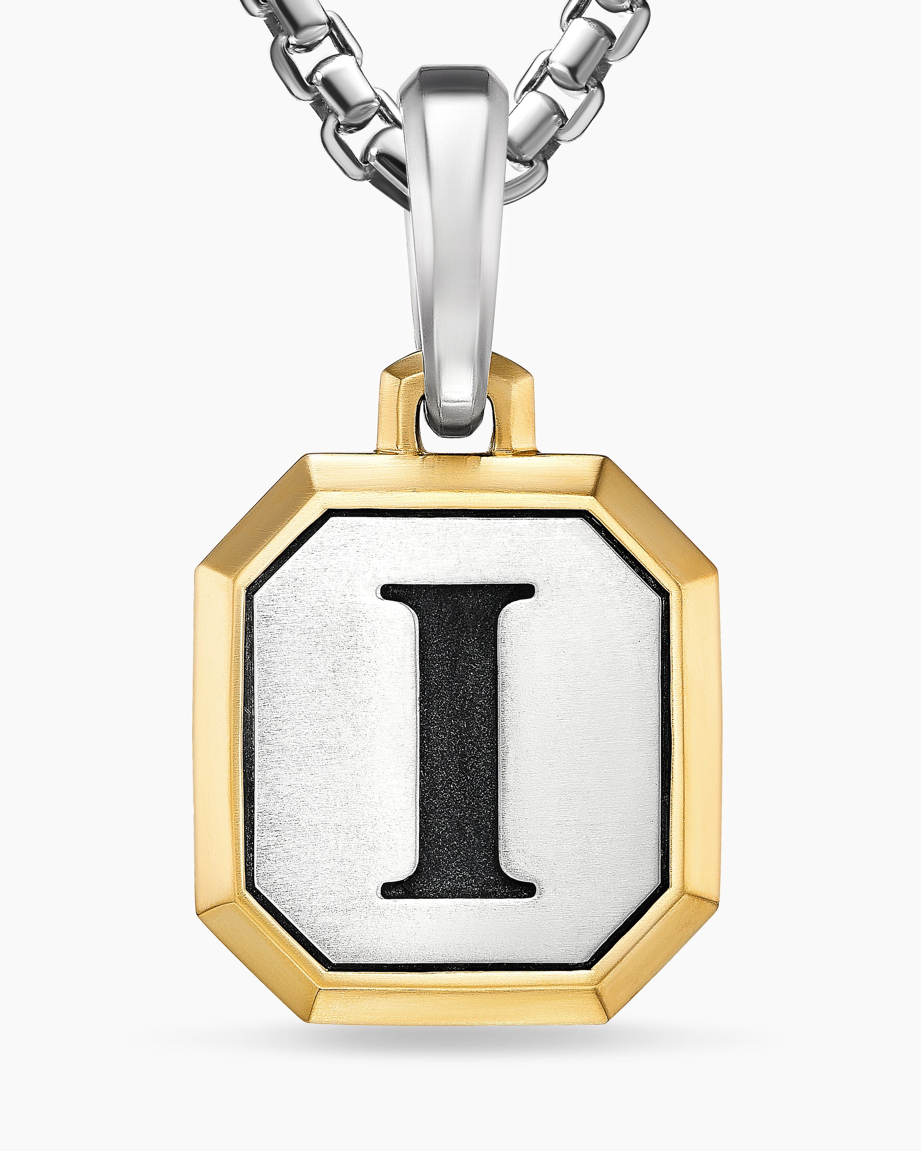 I Initial Amulet in Sterling Silver with 14K Yellow Gold, 17mm - Image 5