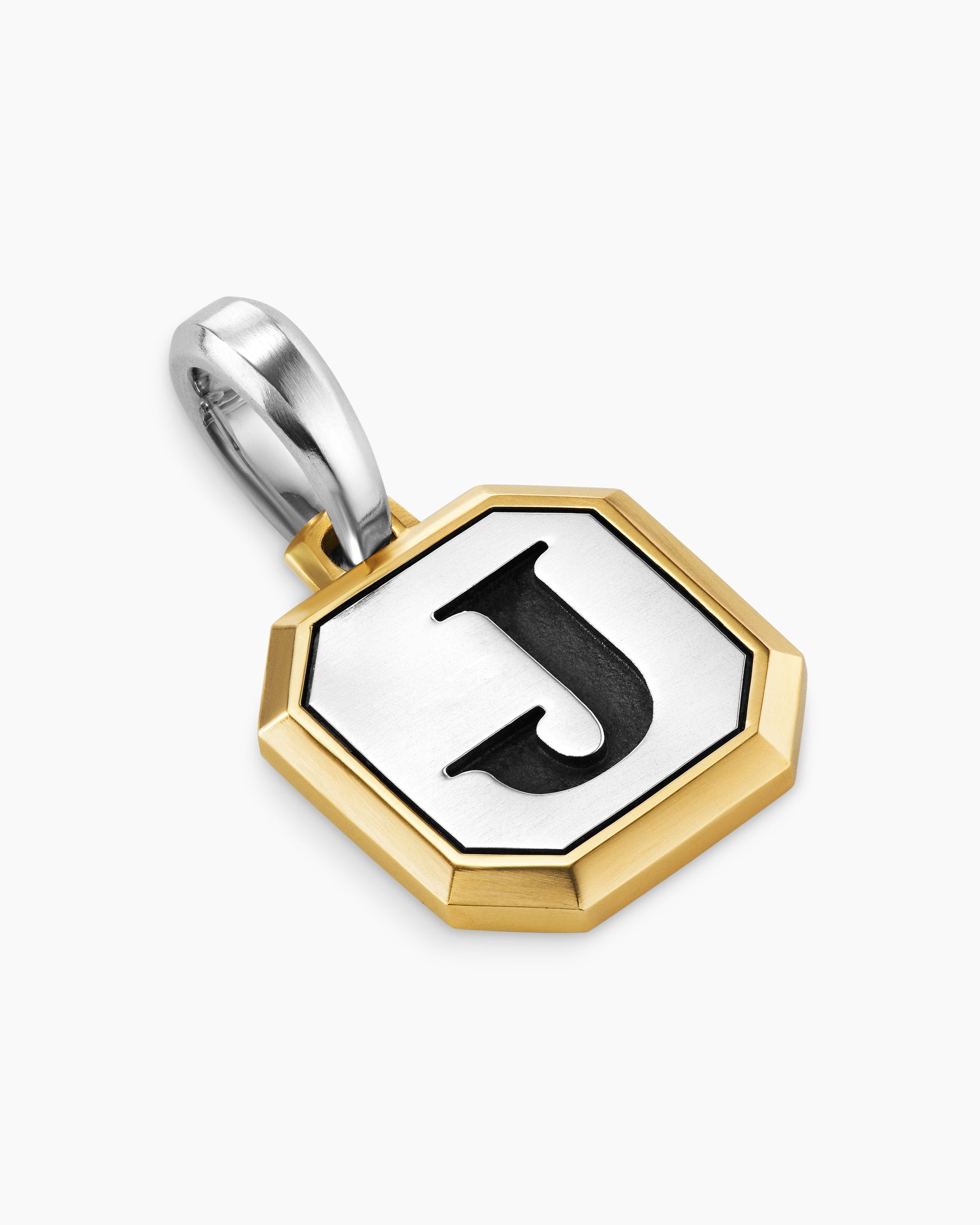 J Initial Amulet in Sterling Silver with 14K Yellow Gold, 17mm - Image 3
