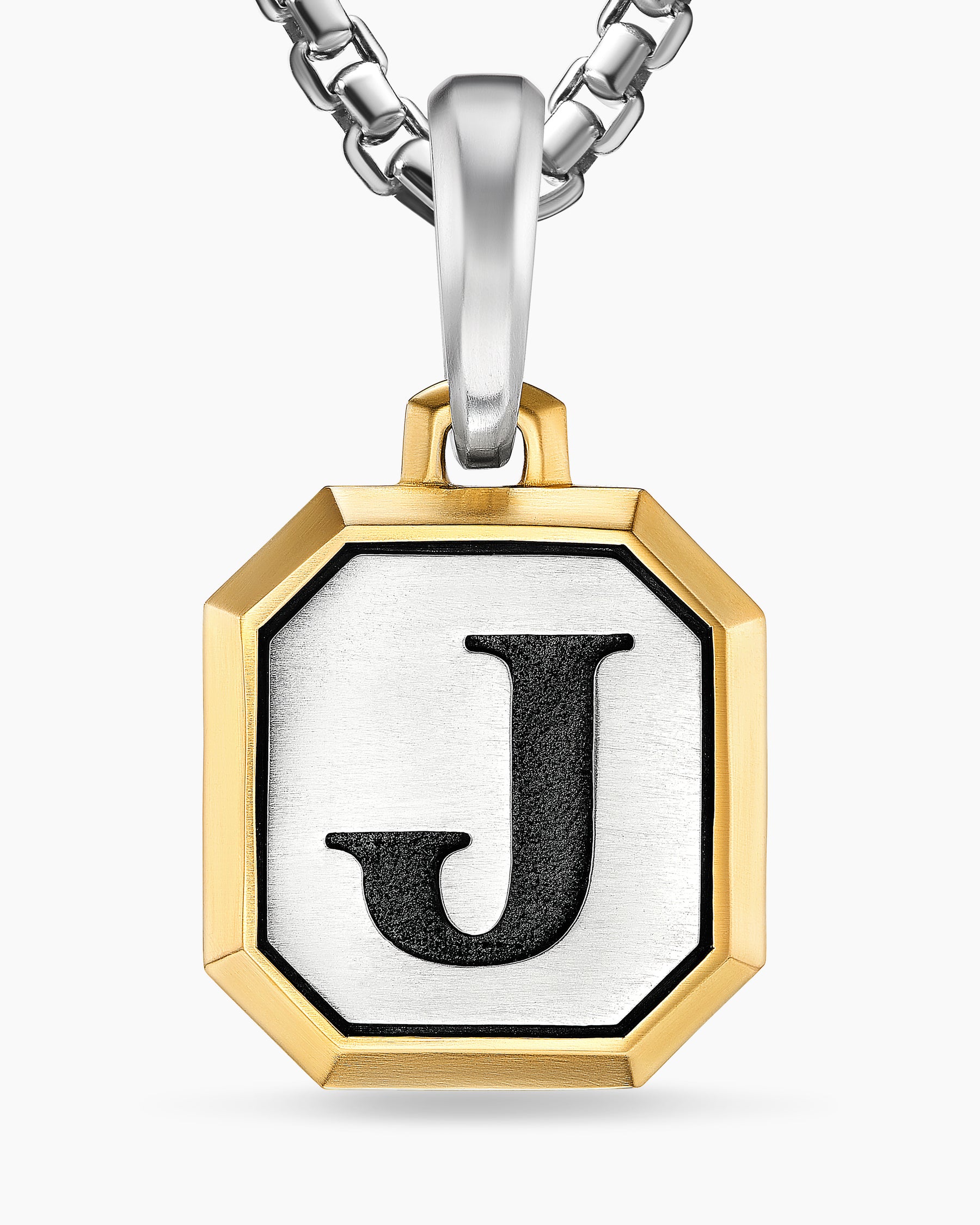J Initial Amulet in Sterling Silver with 14K Yellow Gold, 17mm - Image 5