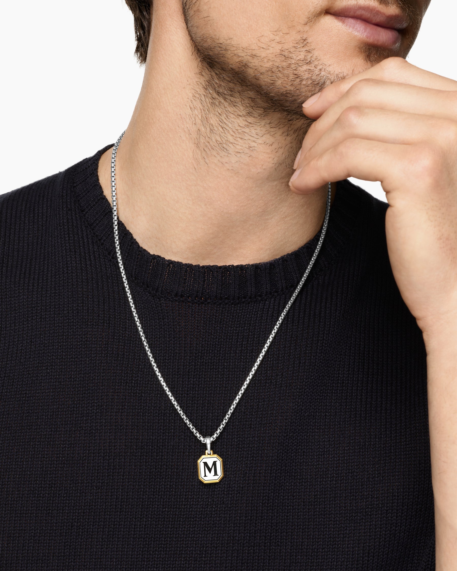 M Initial Amulet in Sterling Silver with 14K Yellow Gold, 17mm - Image 2