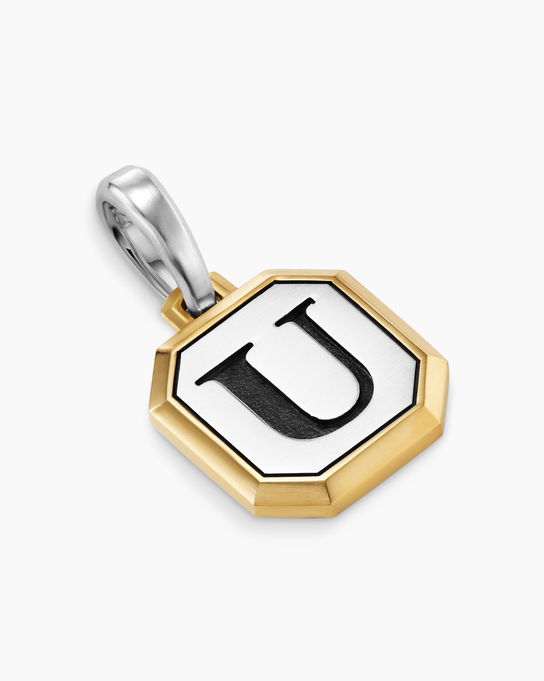 U Initial Amulet in Sterling Silver with 14K Yellow Gold, 17mm - Image 3