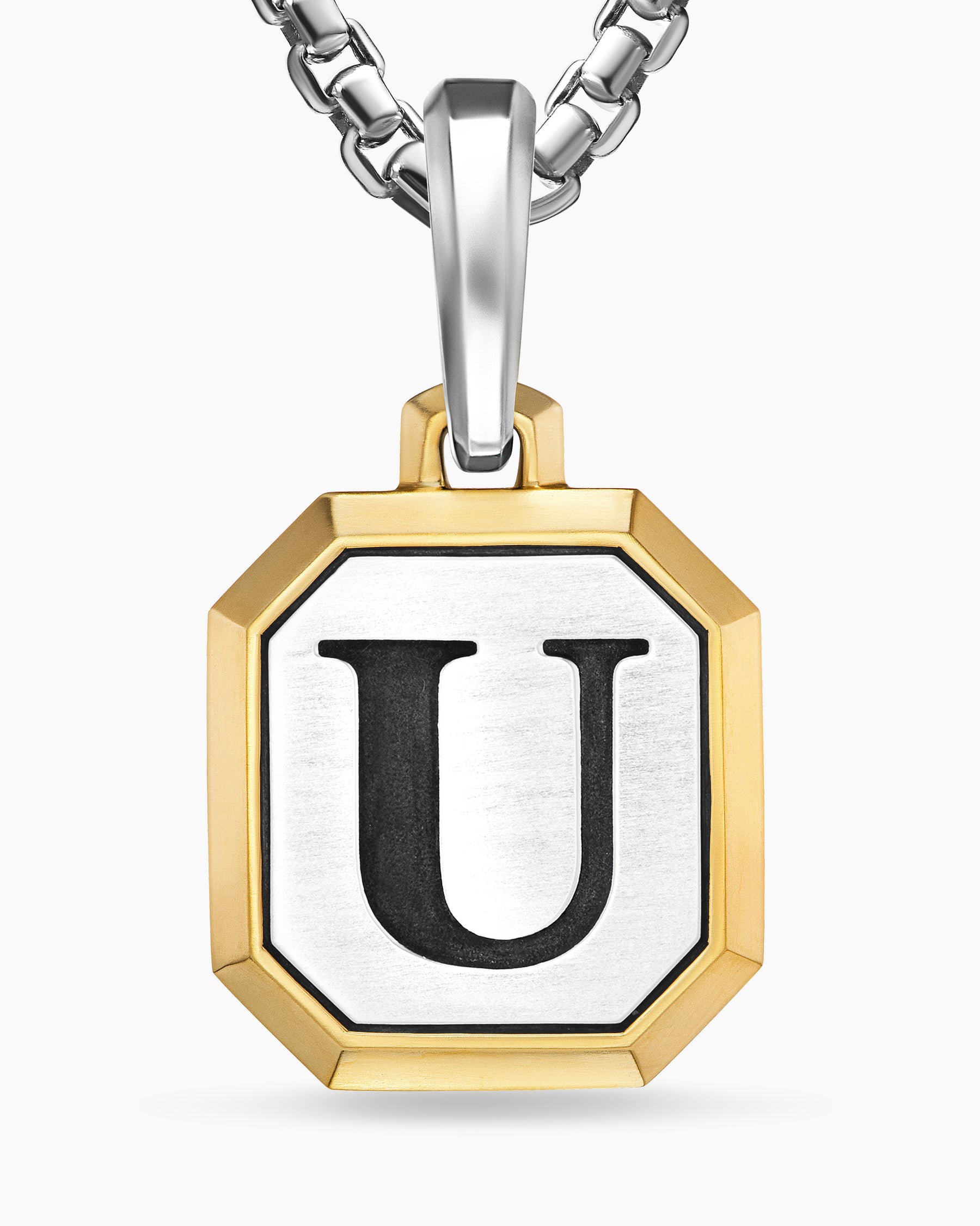 U Initial Amulet in Sterling Silver with 14K Yellow Gold, 17mm - Image 5