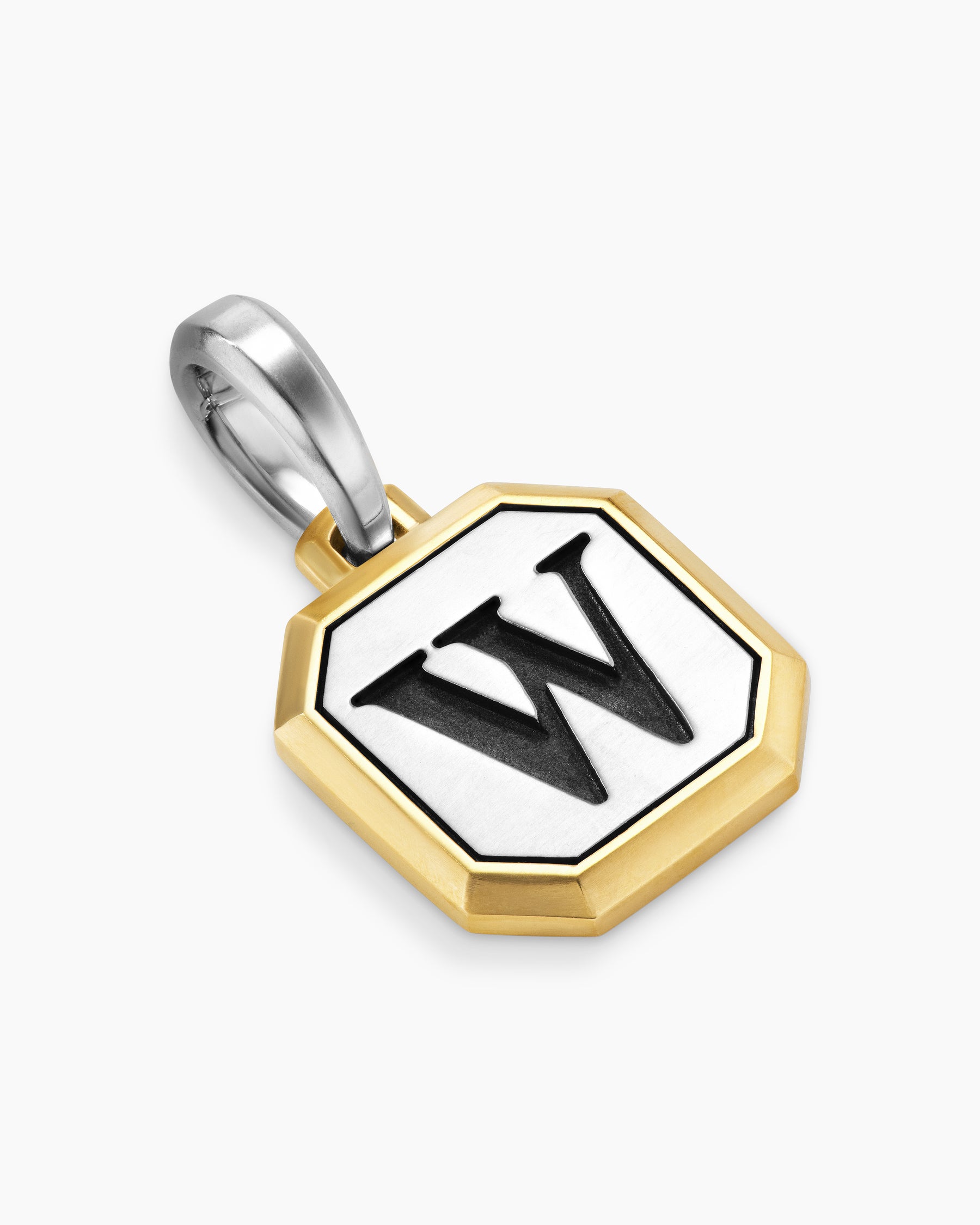 W Initial Amulet in Sterling Silver with 14K Yellow Gold, 17mm - Image 3