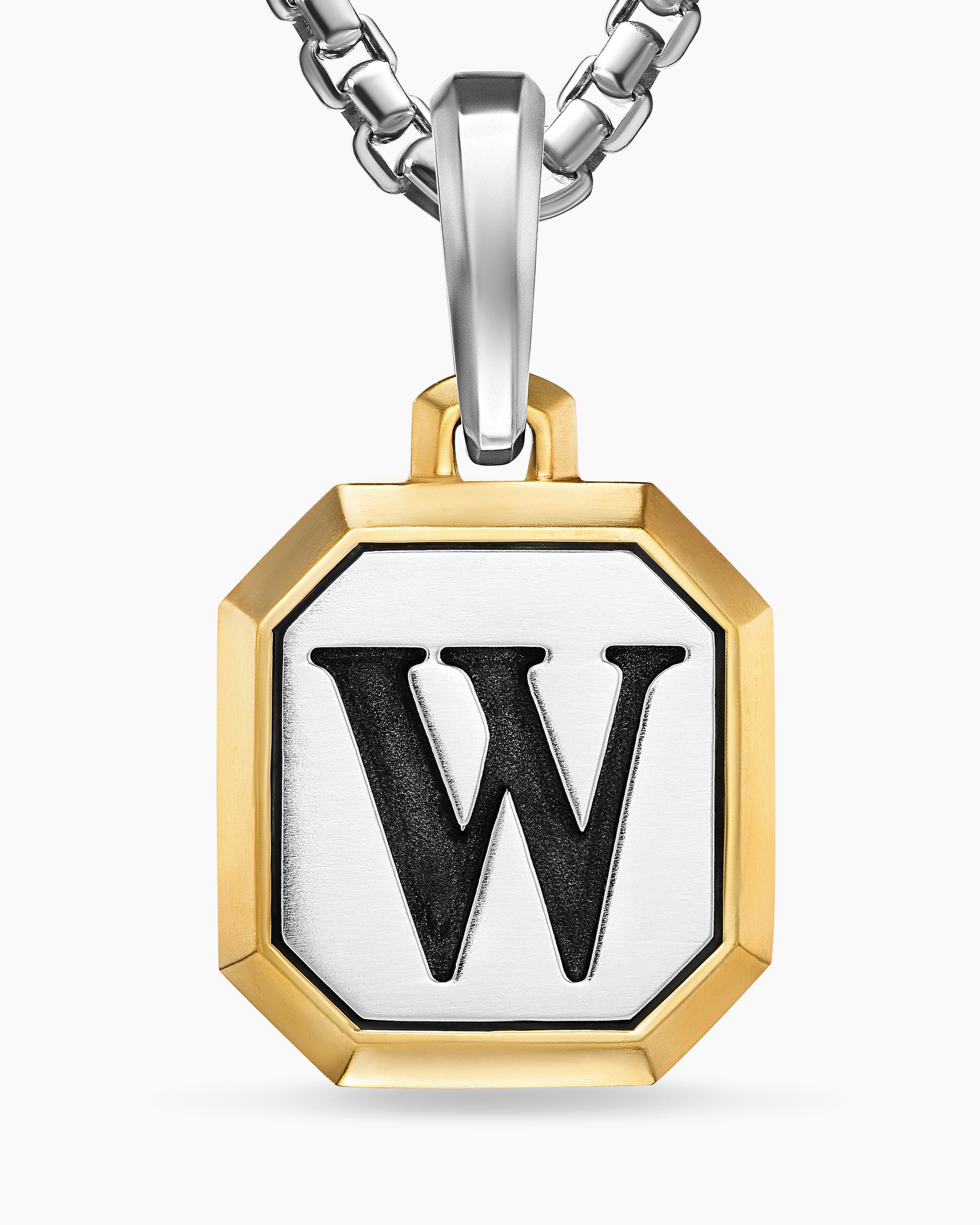 W Initial Amulet in Sterling Silver with 14K Yellow Gold, 17mm - Image 5
