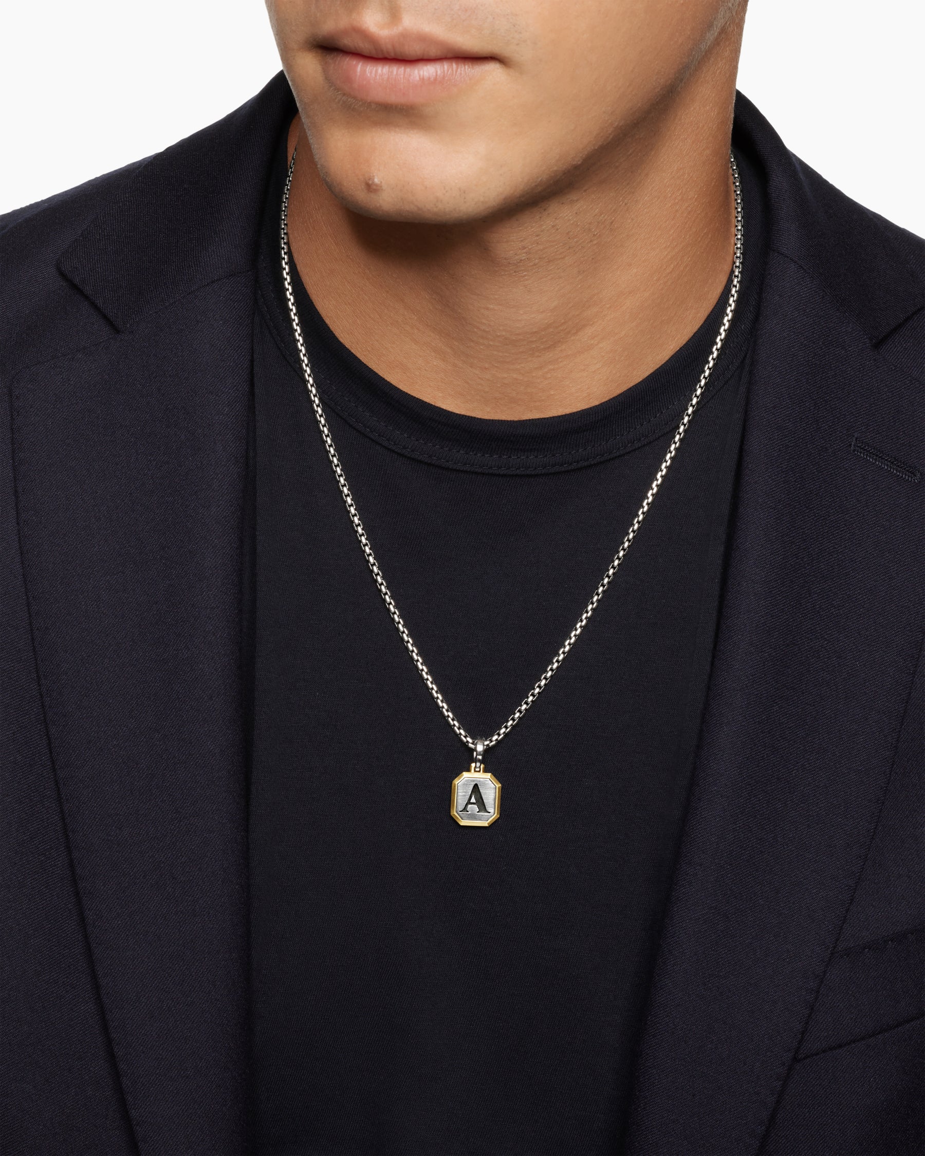 Alternative view of W Initial Amulet in Sterling Silver with 14K Yellow Gold, 17mm
