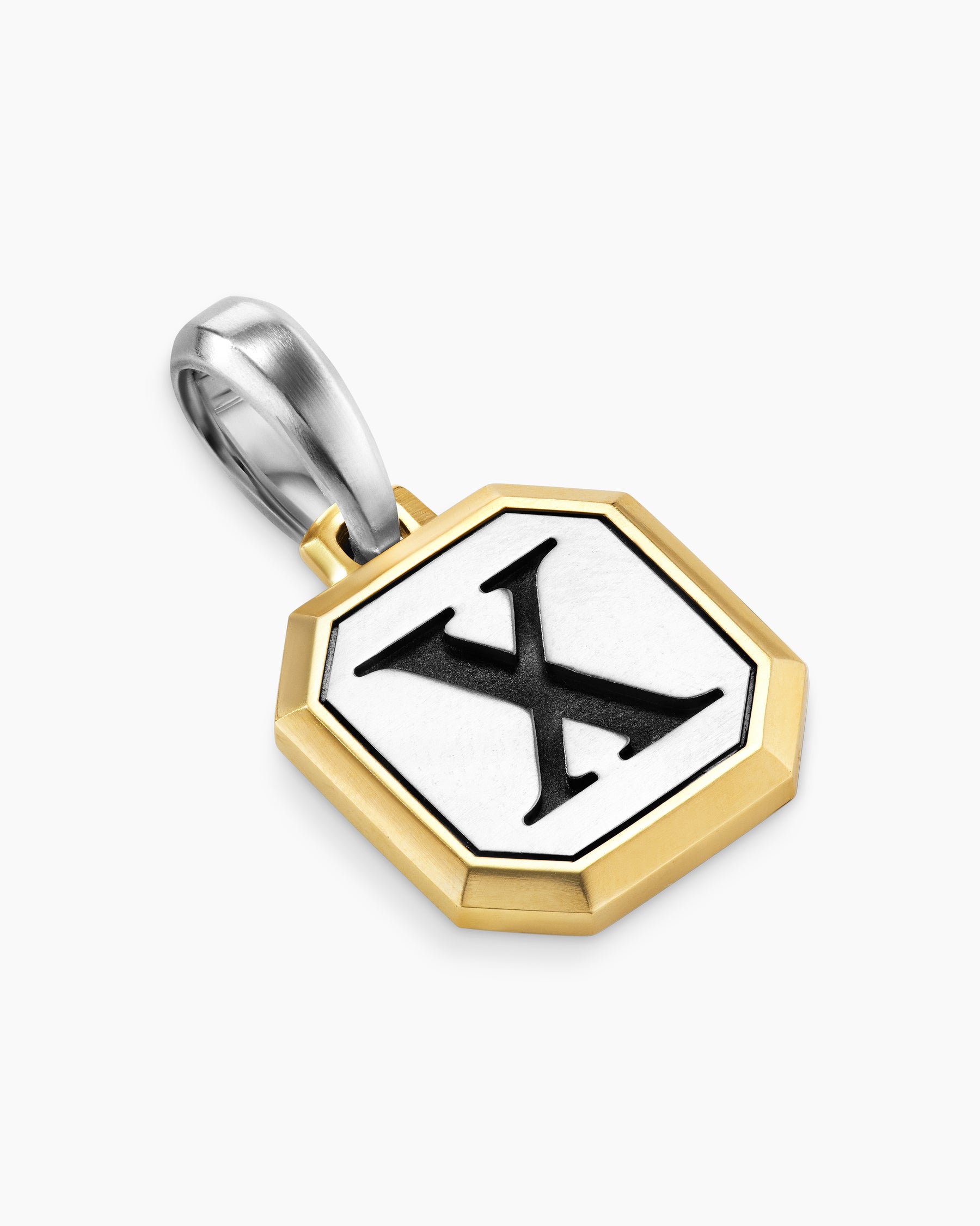 X Initial Amulet in Sterling Silver with 14K Yellow Gold, 17mm - Image 3