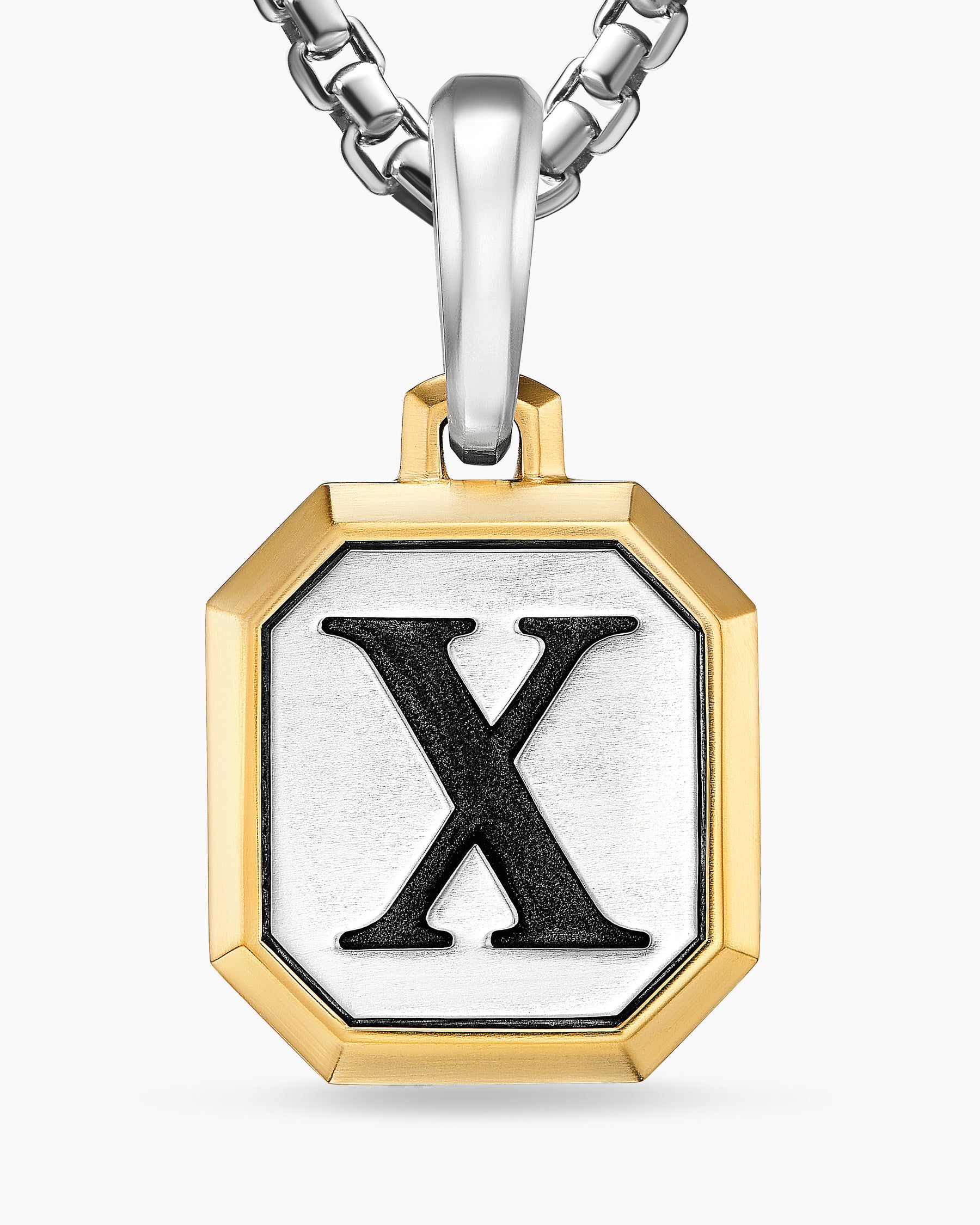 X Initial Amulet in Sterling Silver with 14K Yellow Gold, 17mm - Image 5