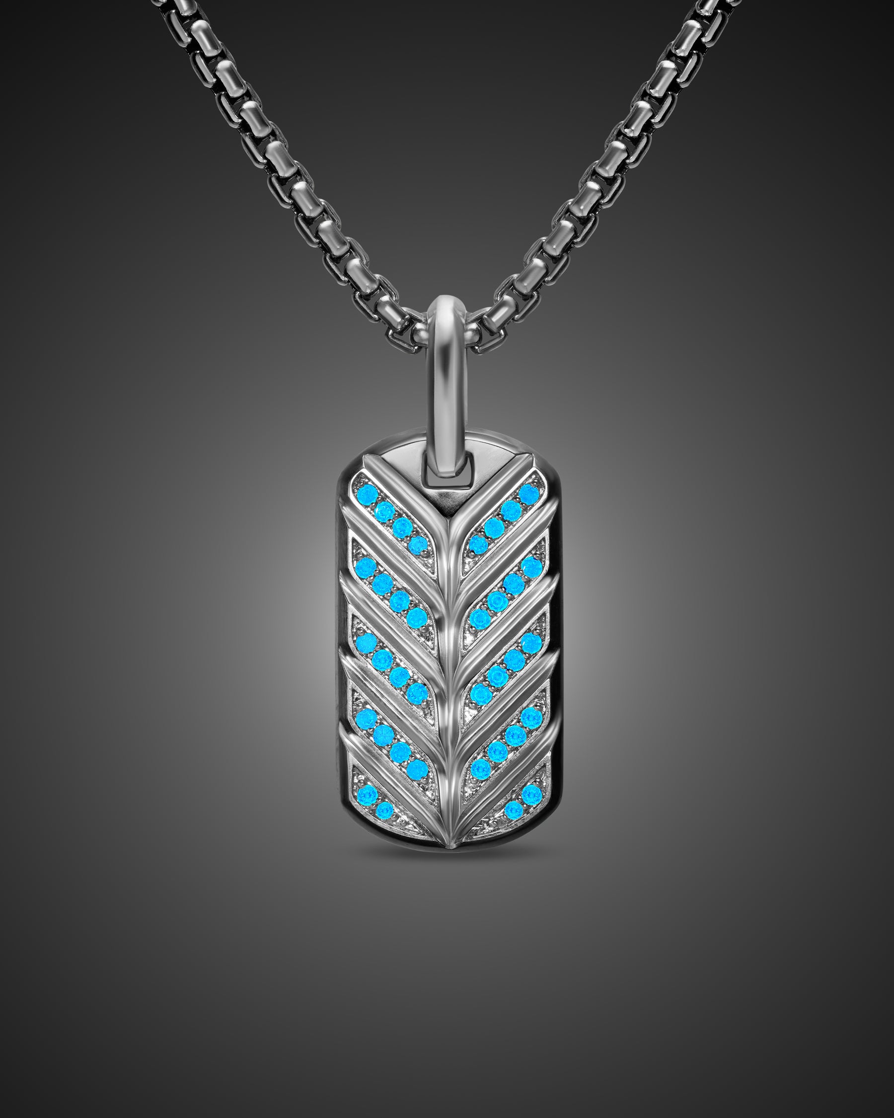Chevron Fluorescent Tag in Sterling Silver with Diamonds, 27mm - Image 2