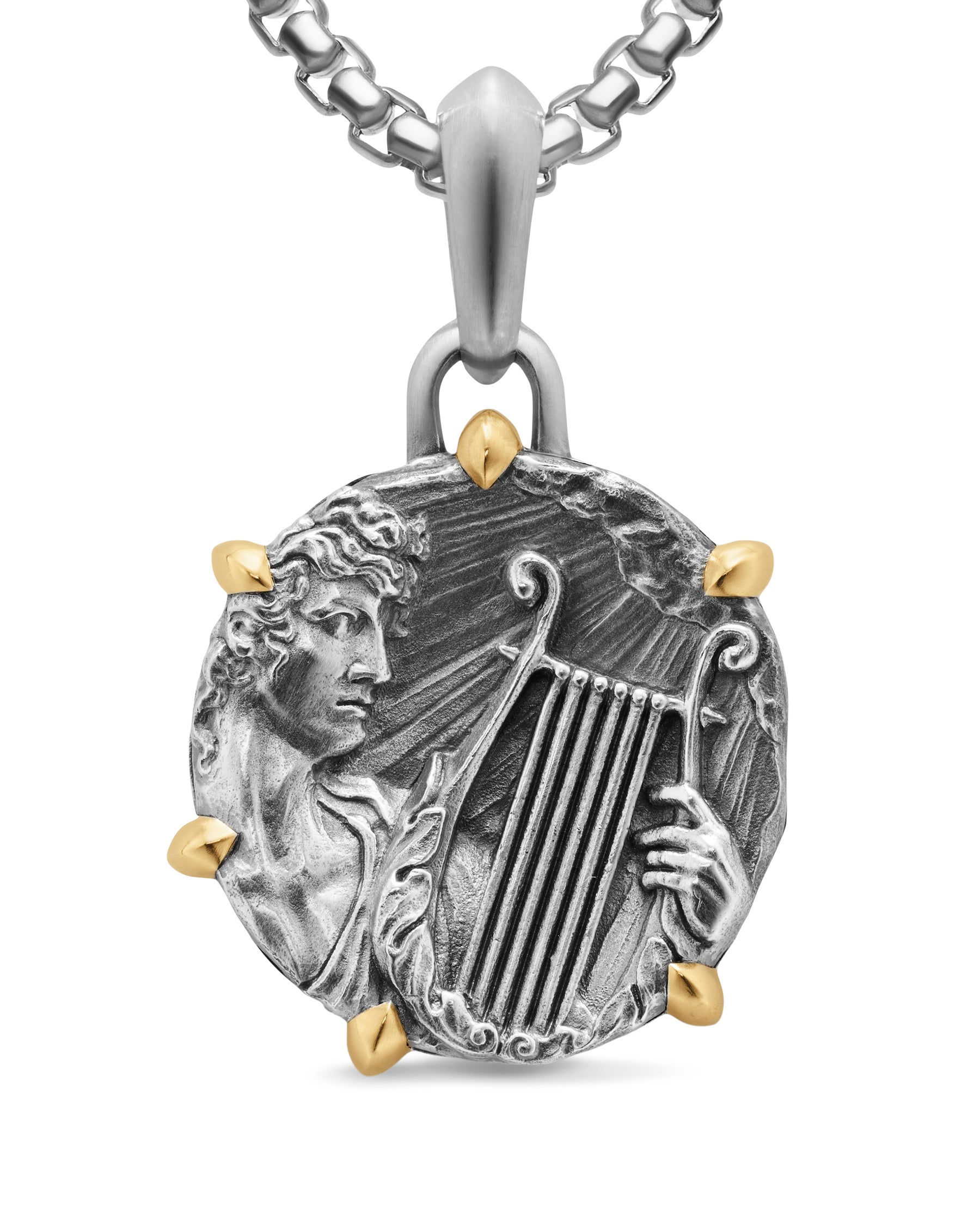 Apollo Amulet in Sterling Silver with 18K Yellow Gold, 26.4mm - Image 4