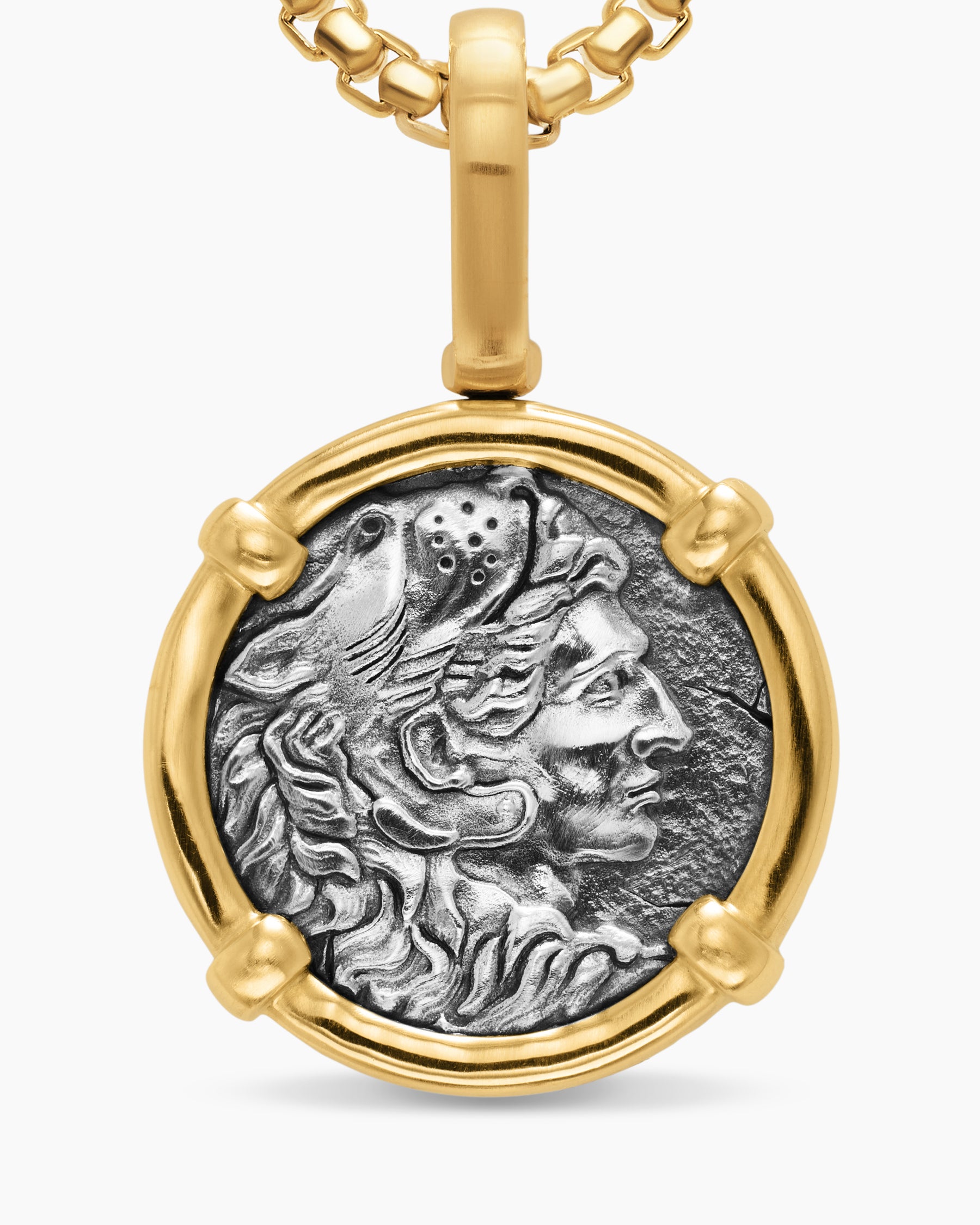 Alexander the Great Amulet in Sterling Silver with 18K Yellow Gold, 20.5mm - Image 4