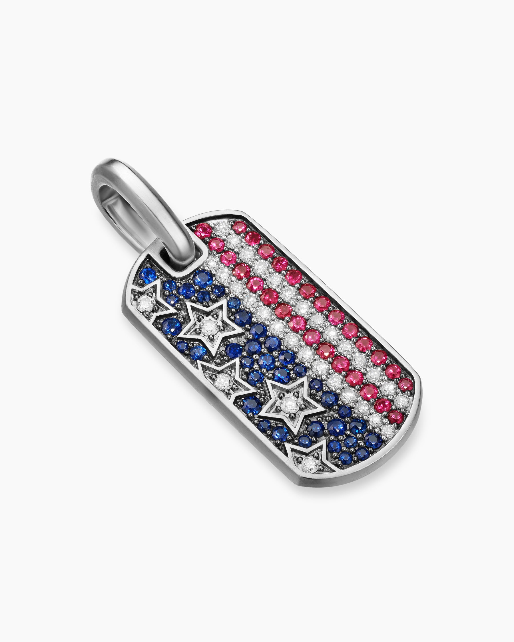Chevron American Flag Tag in Sterling Silver with Sapphires, Diamonds, and Rubies, 27mm - Image 3