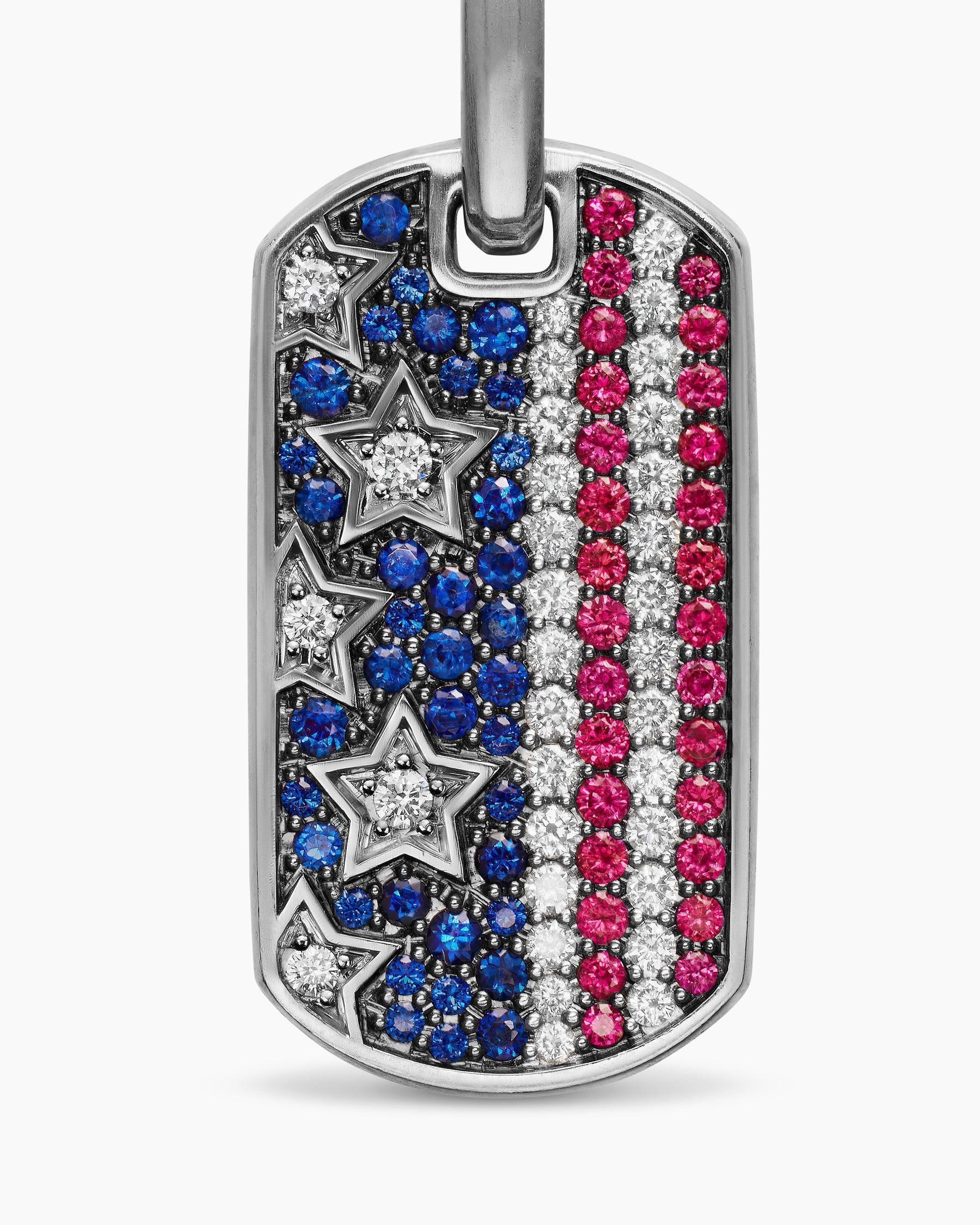 Chevron American Flag Tag in Sterling Silver with Sapphires, Diamonds, and Rubies, 27mm - Image 5