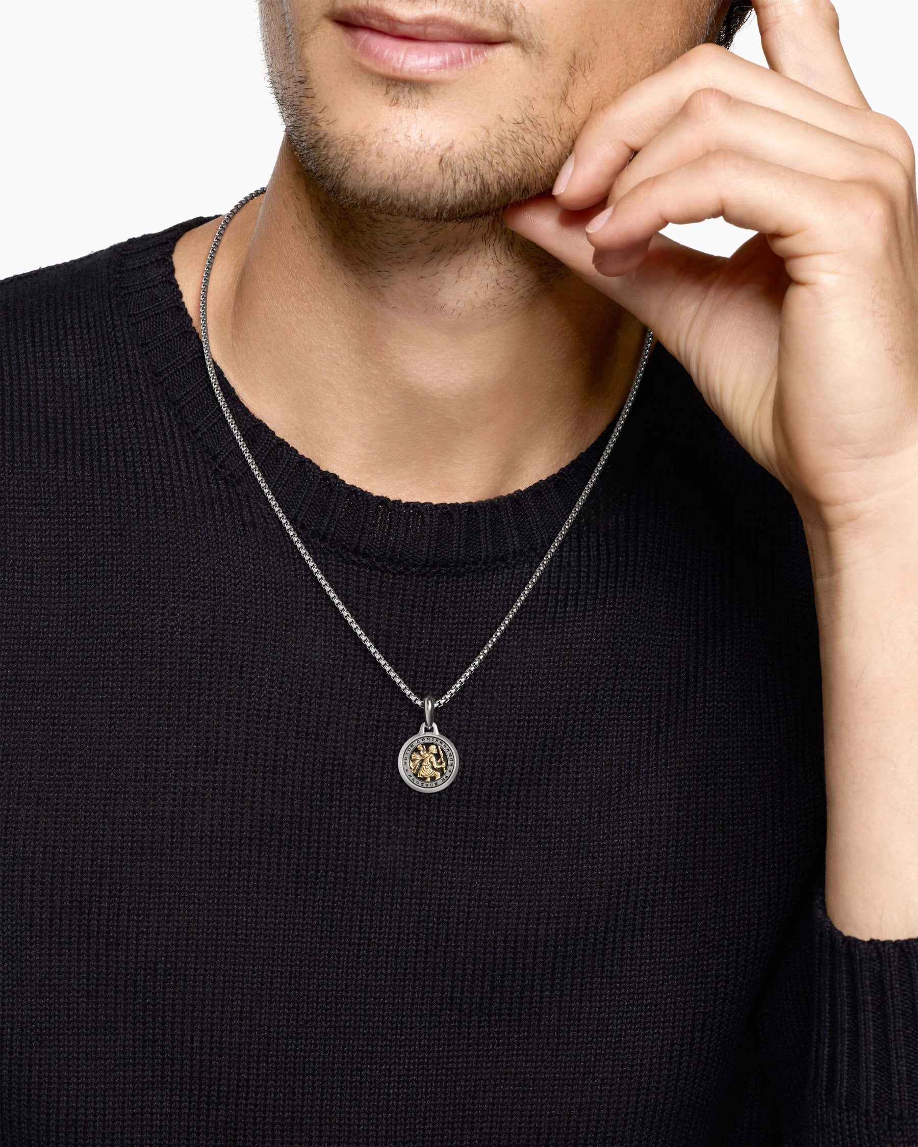 Alternative view of St. Christopher Amulet in Sterling Silver with 14K Yellow Gold, 21.2mm