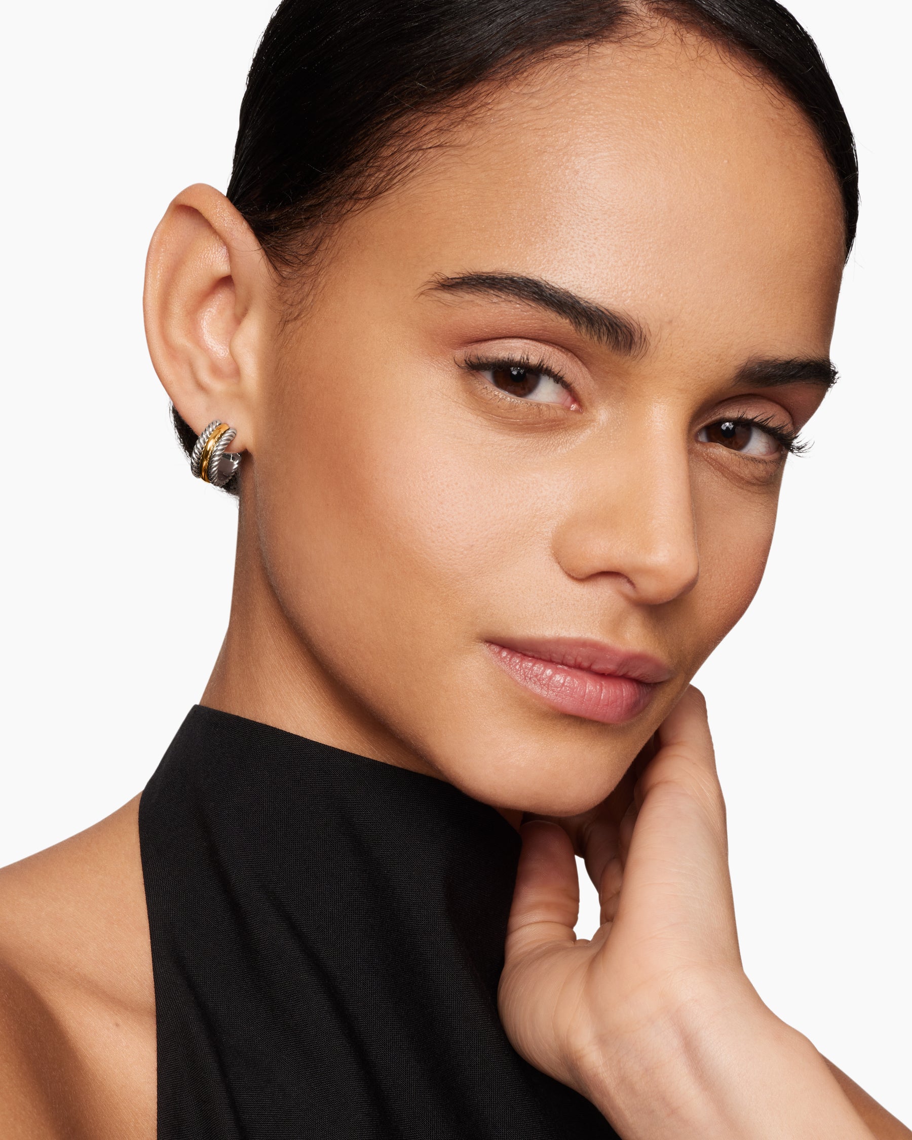 Cable Collectibles Huggie Hoop Earrings in Sterling Silver with 14K Yellow Gold, 15.6mm - Image 2