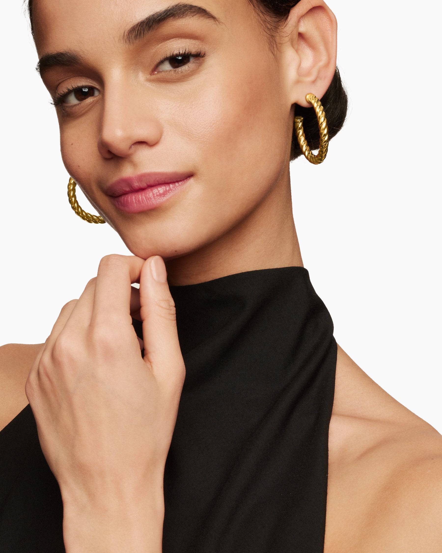 Alternative view of Sculpted Cable Hoop Earrings in 18K Yellow Gold, 40mm