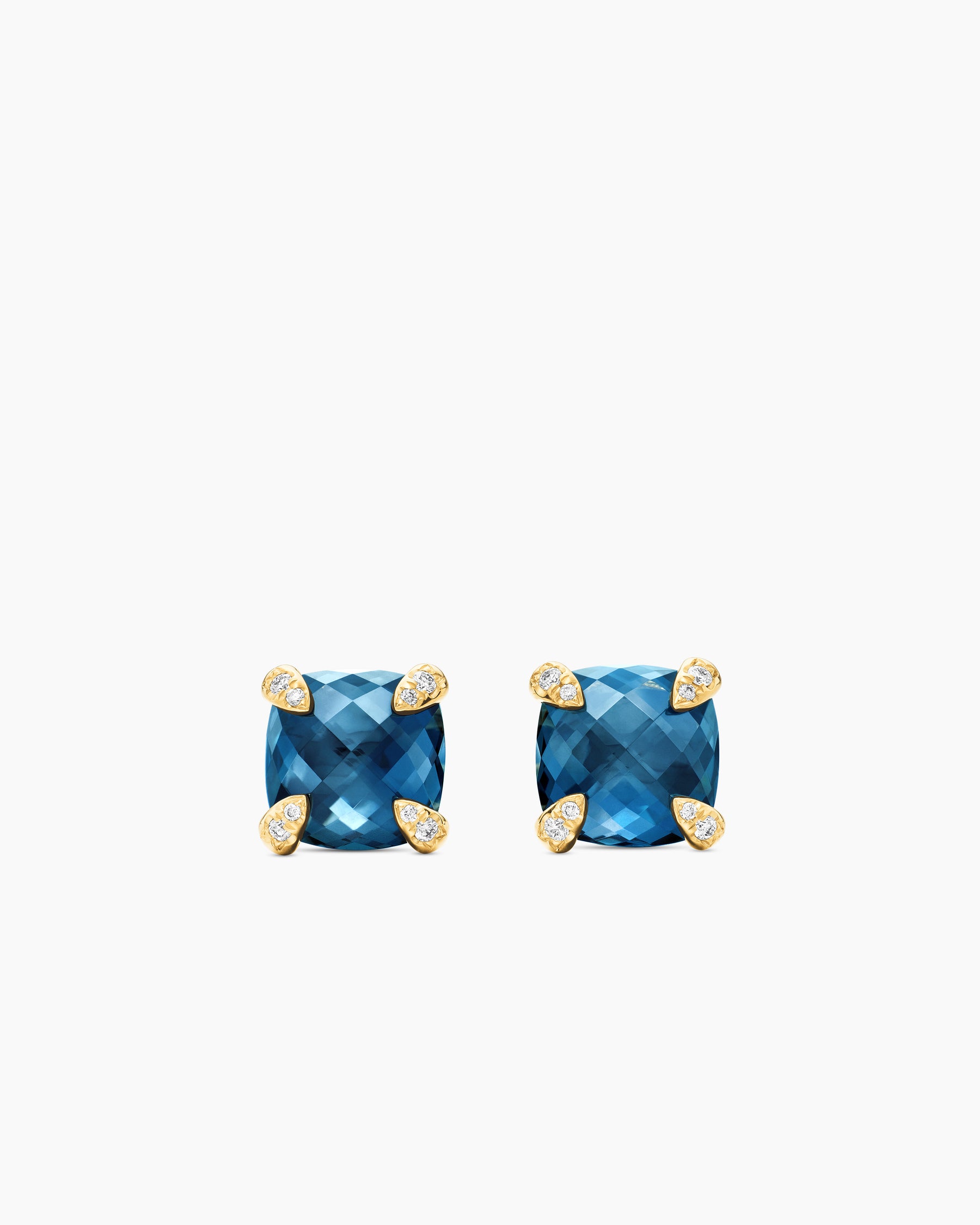 Chatelaine Stud Earrings in 18K Yellow Gold with Hampton Blue Topaz and Diamonds, 8mm