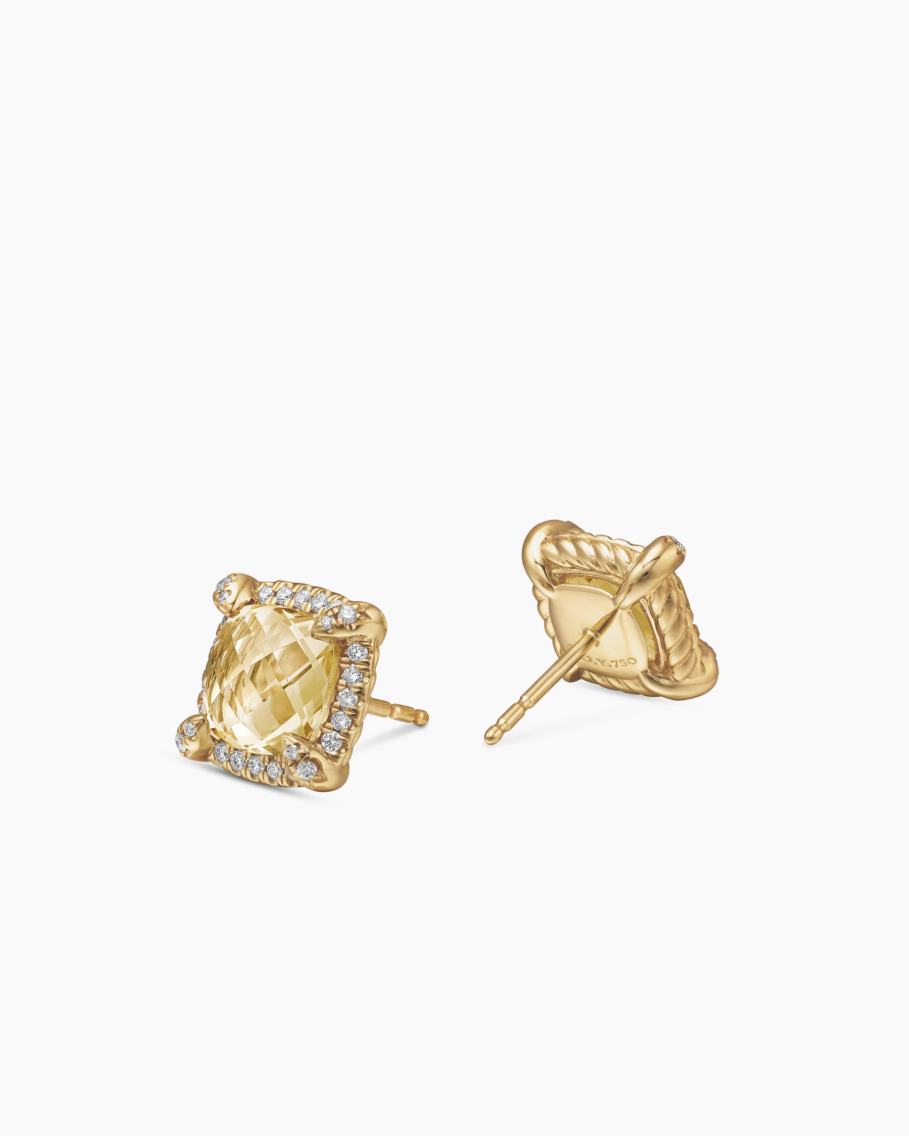 Chatelaine Pavé Bezel Stud Earrings in 18K Yellow Gold with Champagne Citrine and Diamonds, 8mm - Image 3