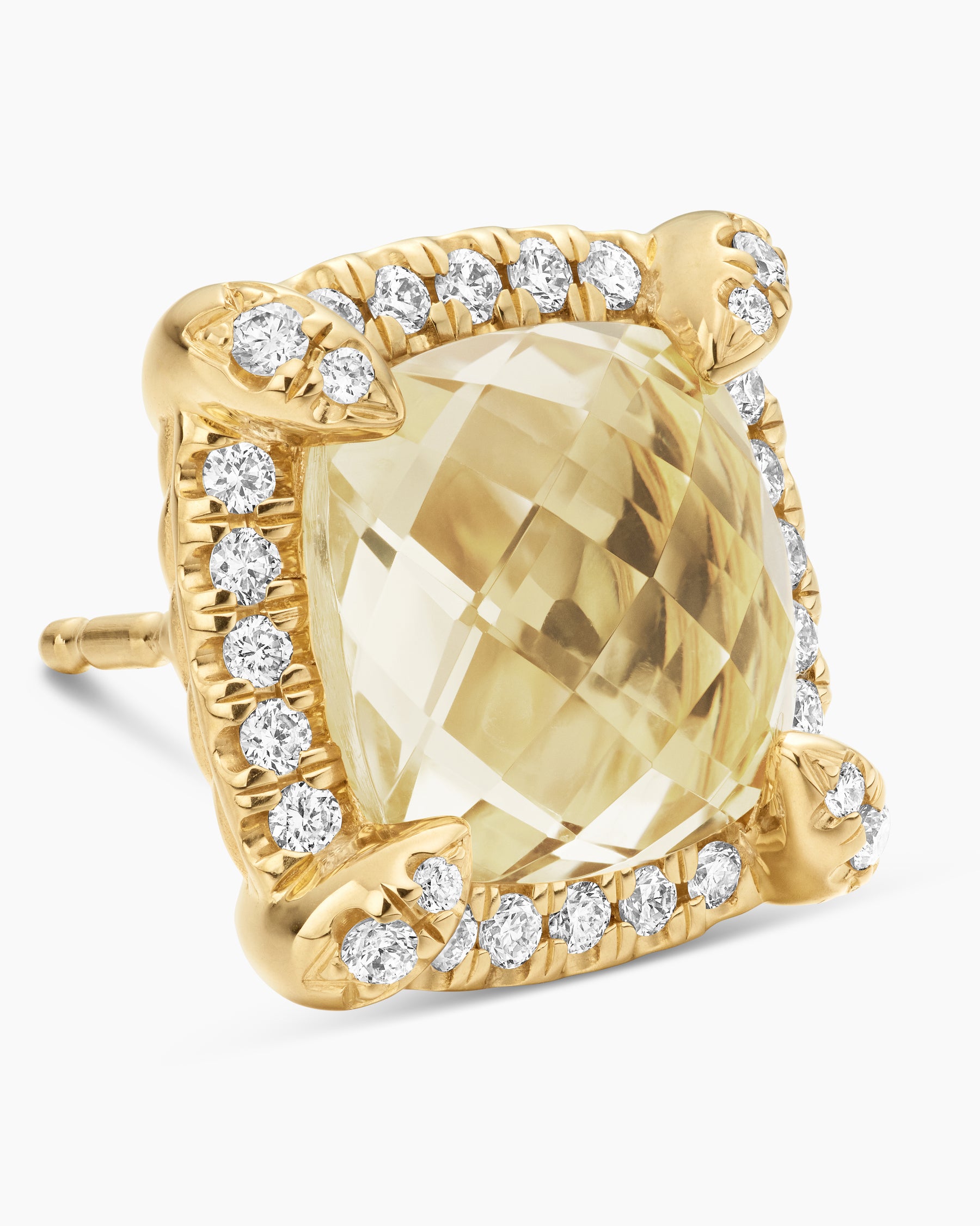 Chatelaine Pavé Bezel Stud Earrings in 18K Yellow Gold with Champagne Citrine and Diamonds, 8mm - Image 4