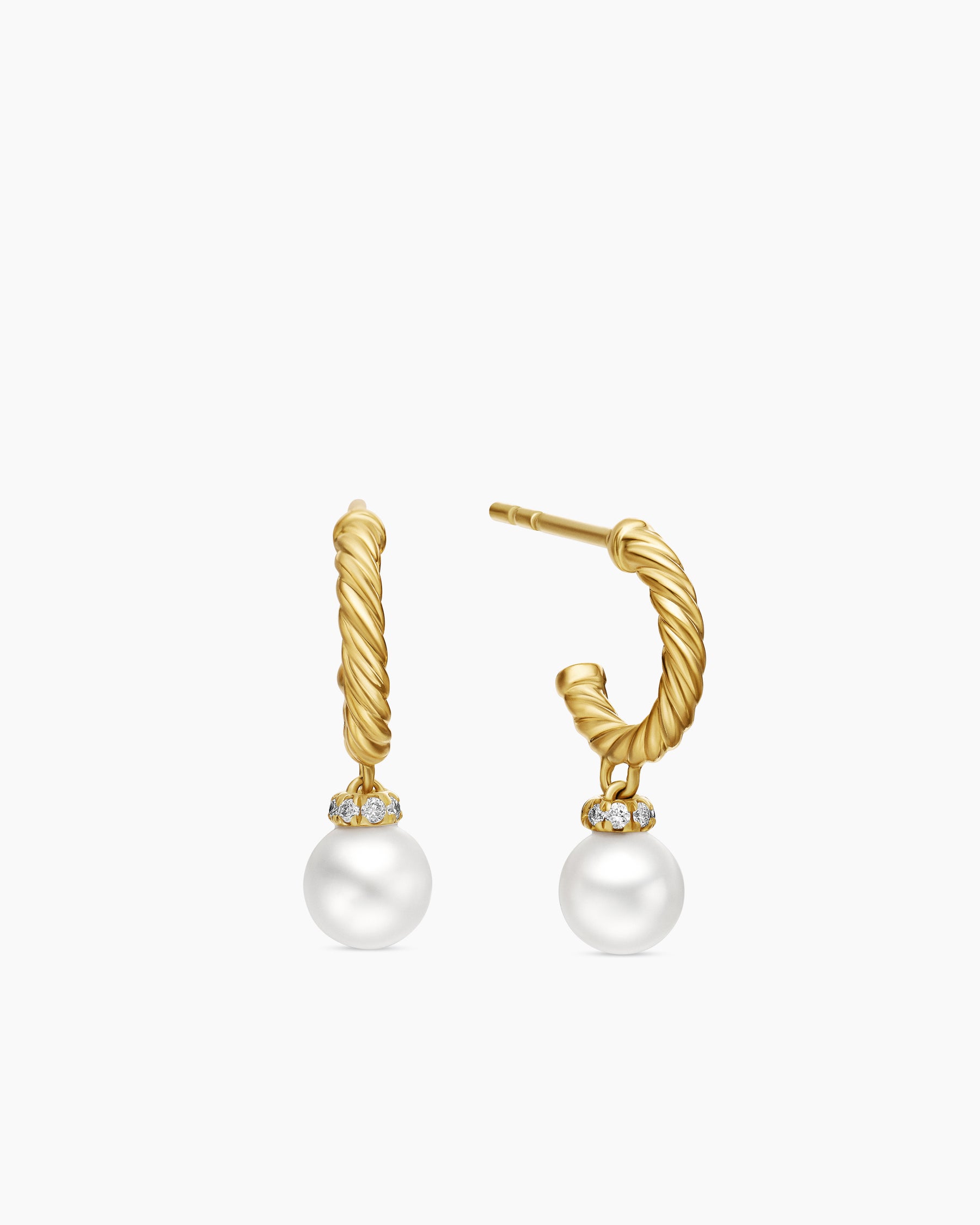 Petite Solari Drop Earrings in 18K Yellow Gold with Pearls and Diamonds, 17.2mm - Image 3