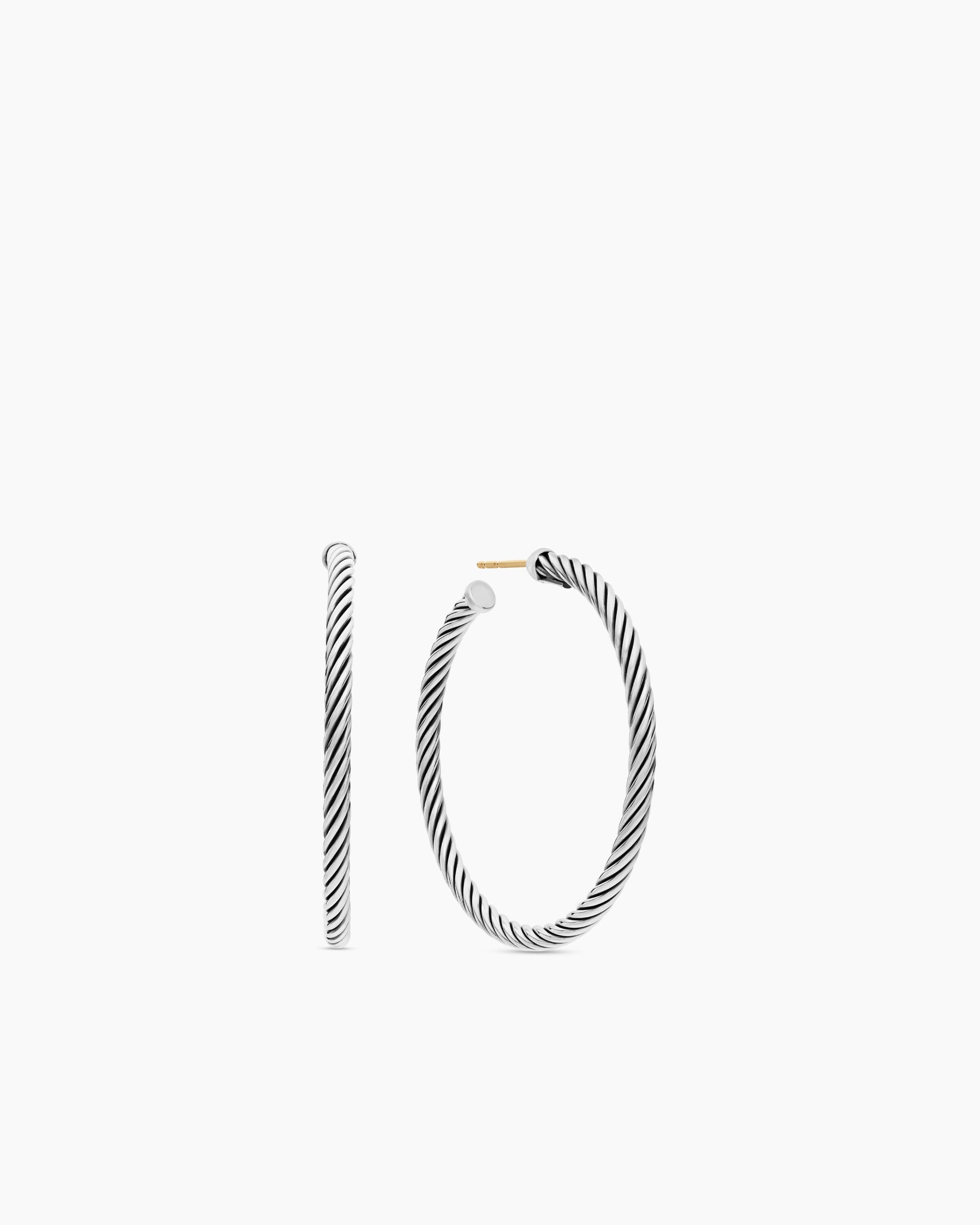 Cable Hoop Earrings in Sterling Silver, 1.5in