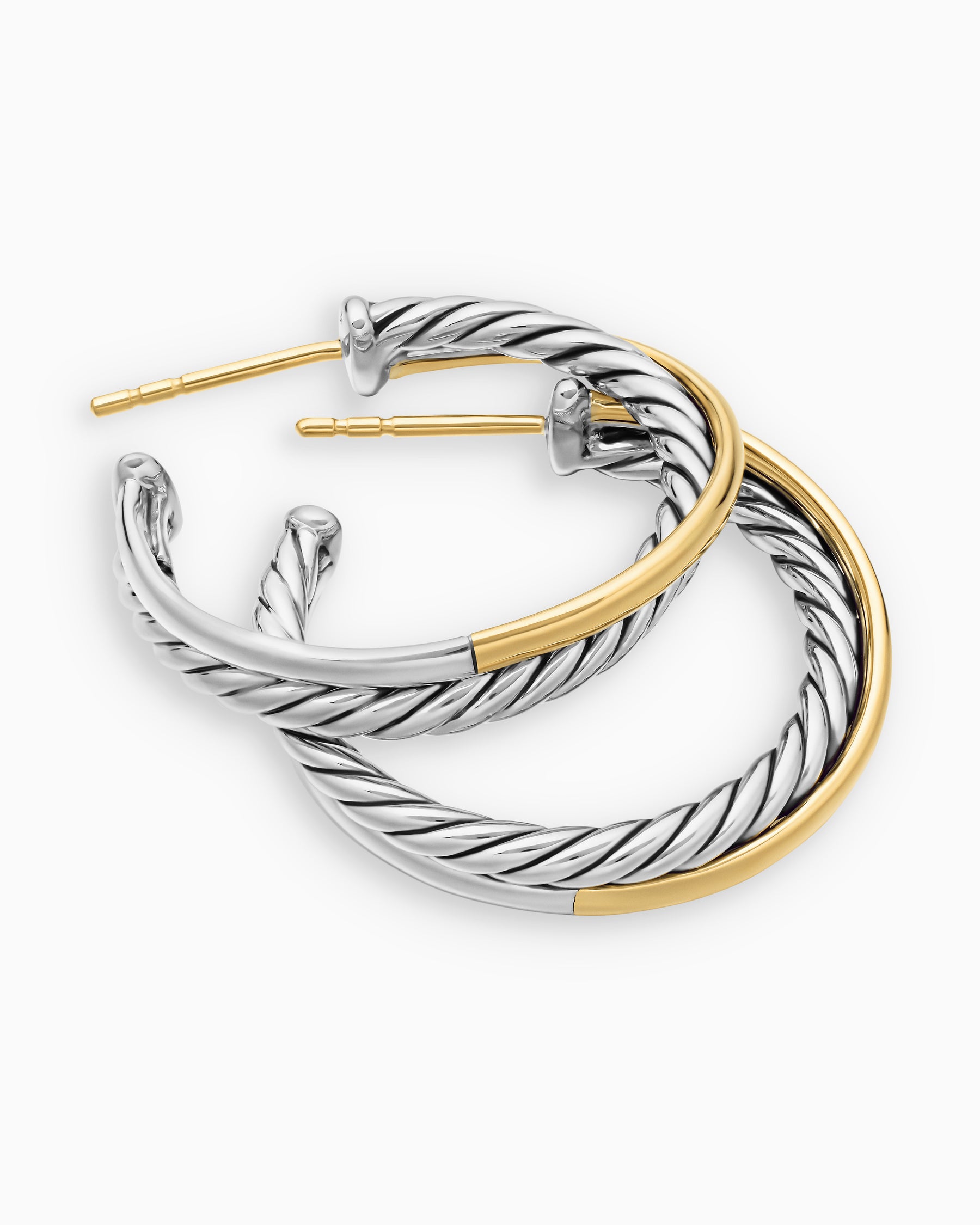 Crossover Hoop Earrings in Sterling Silver with 18K Yellow Gold, 26.5mm - Image 4