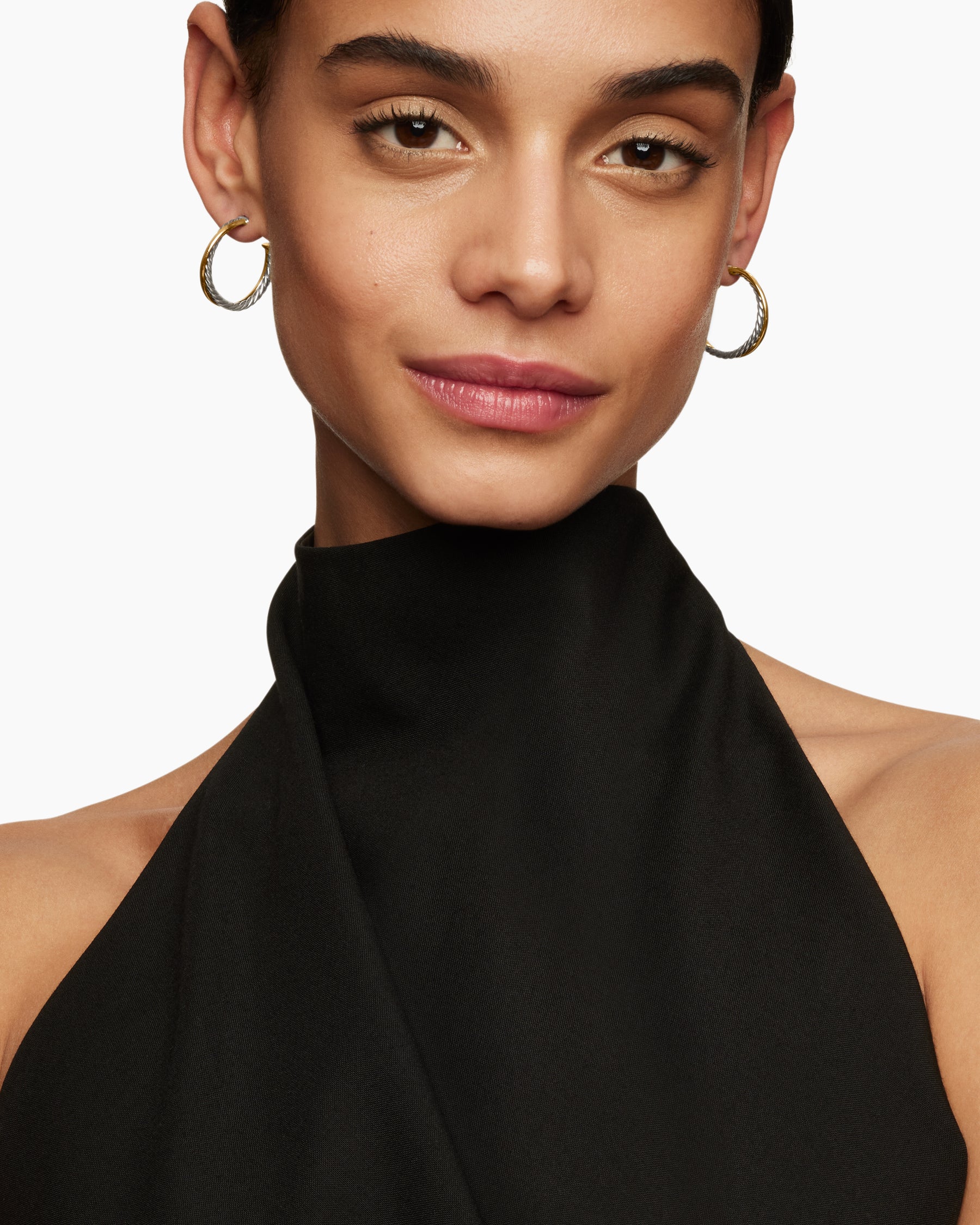 Crossover Hoop Earrings in Sterling Silver with 18K Yellow Gold, 26.5mm - Image 2