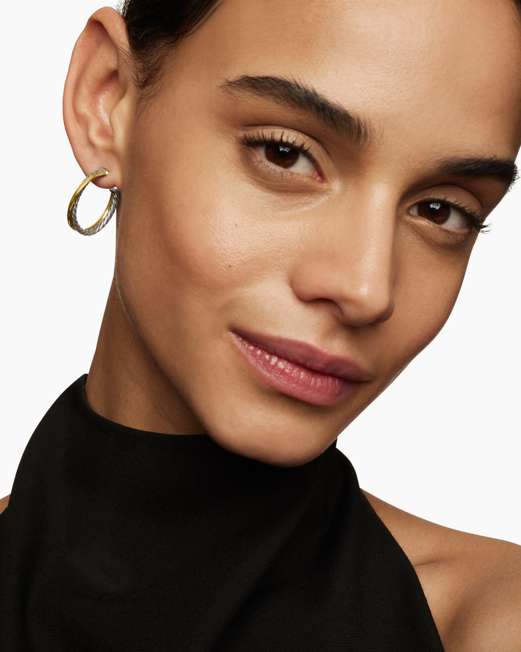 Crossover Hoop Earrings in Sterling Silver with 18K Yellow Gold, 26.5mm - Image 6