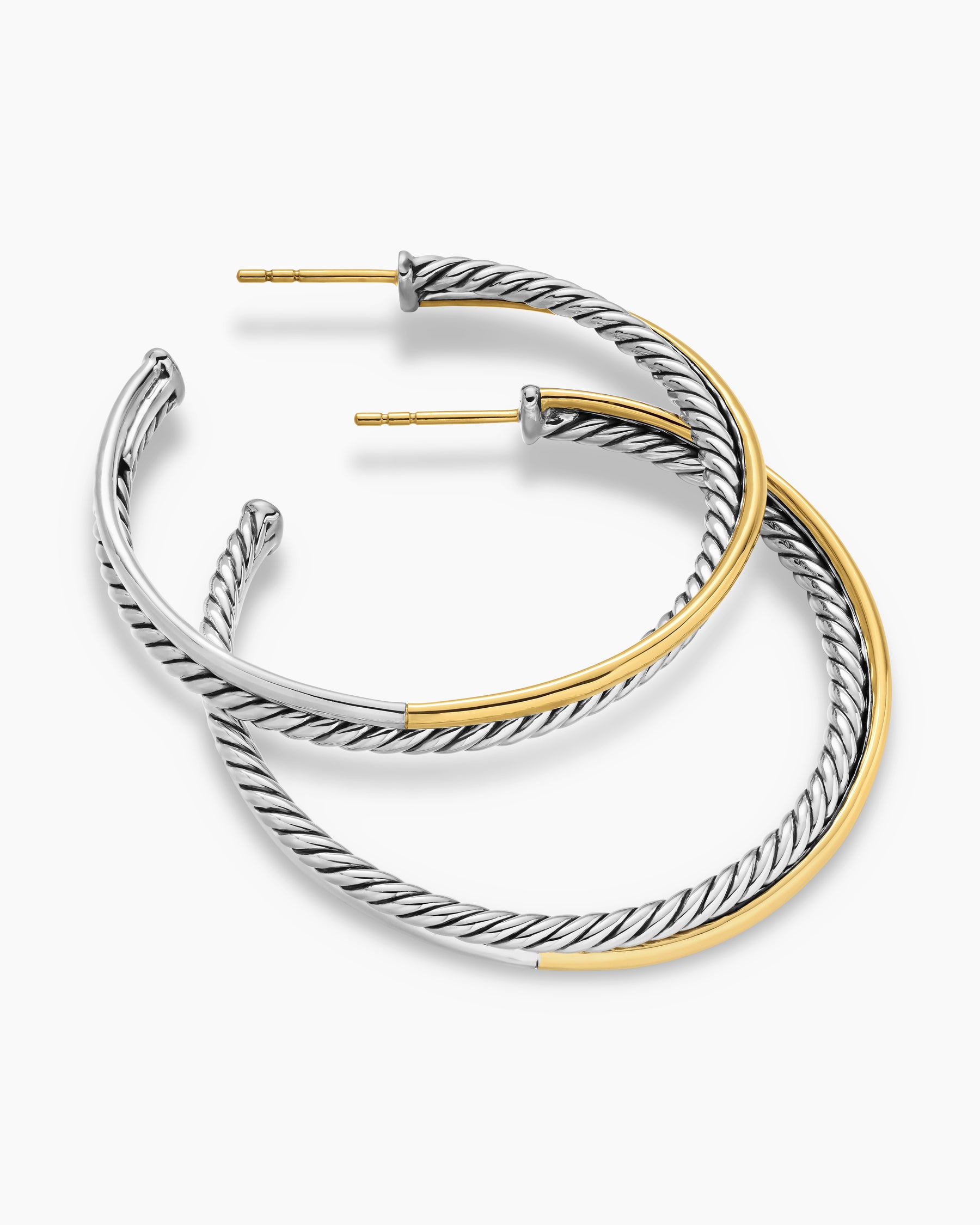 Crossover Hoop Earrings in Sterling Silver with 18K Yellow Gold, 44mm - Image 4