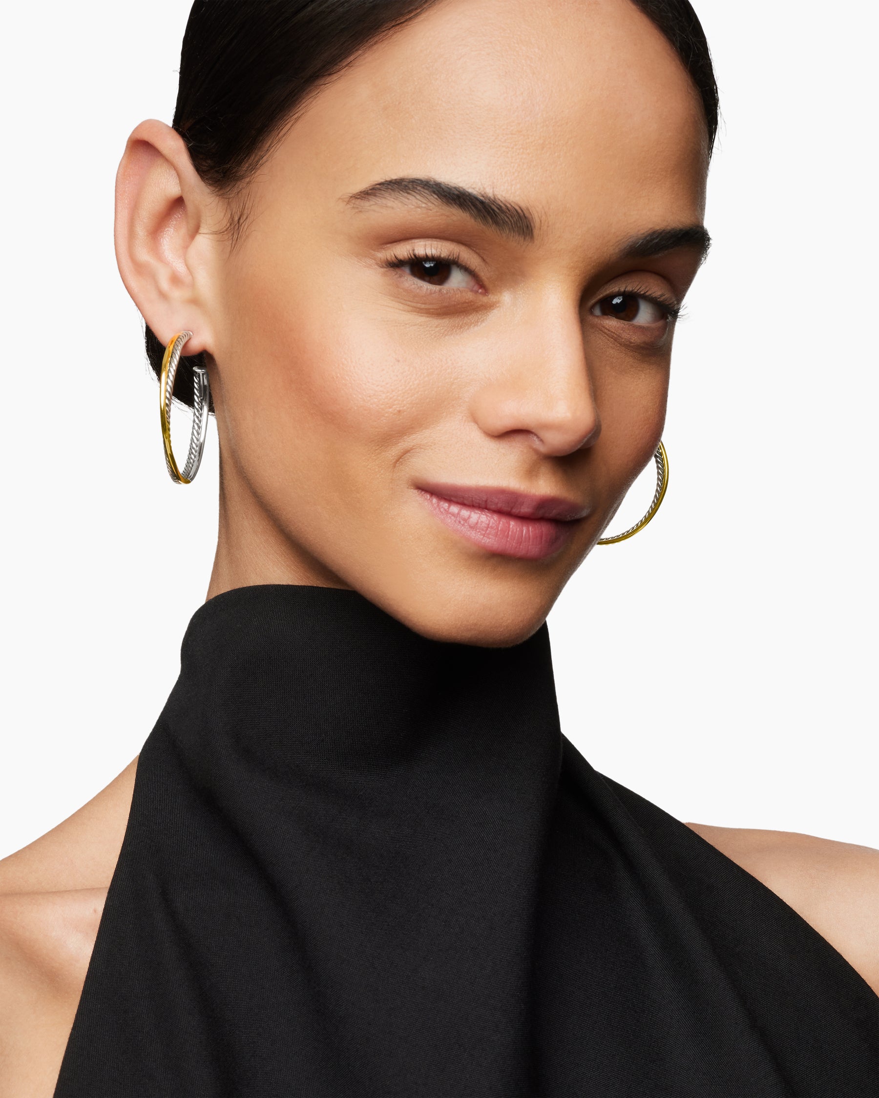 Crossover Hoop Earrings in Sterling Silver with 18K Yellow Gold, 44mm - Image 2