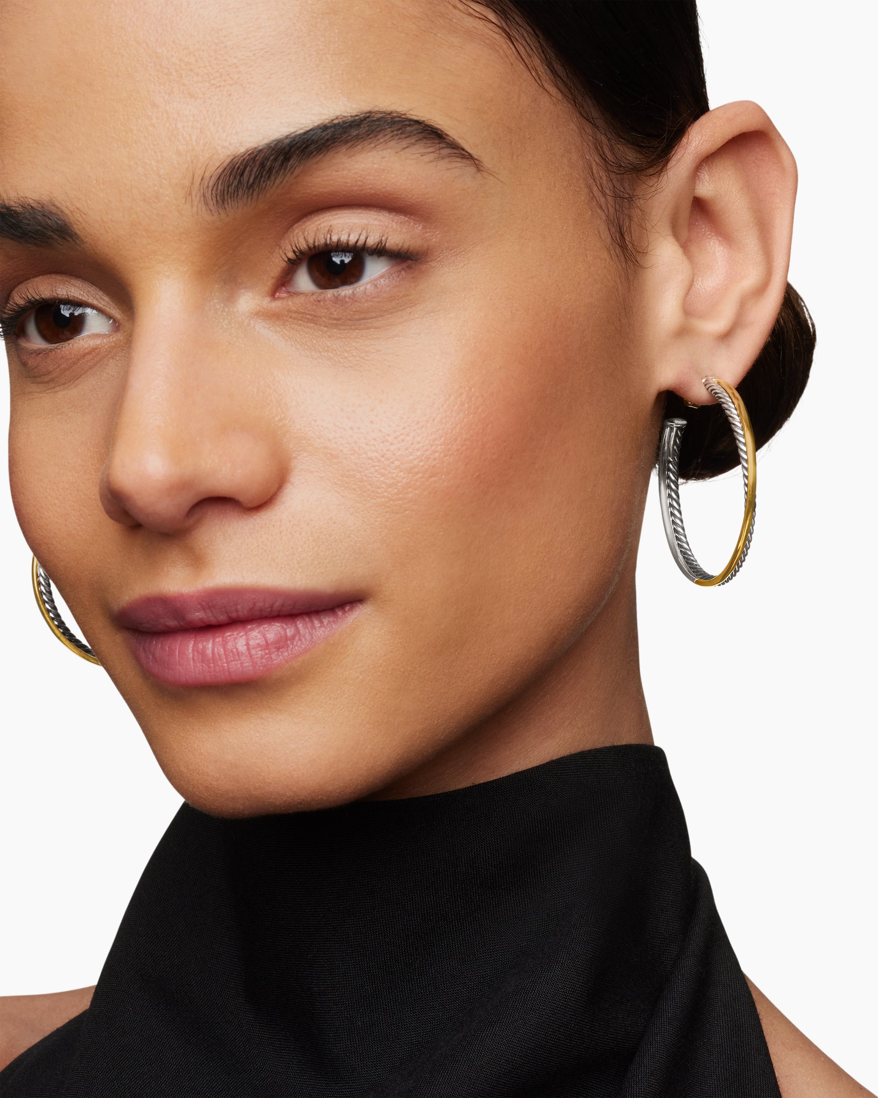 Crossover Hoop Earrings in Sterling Silver with 18K Yellow Gold, 44mm - Image 6