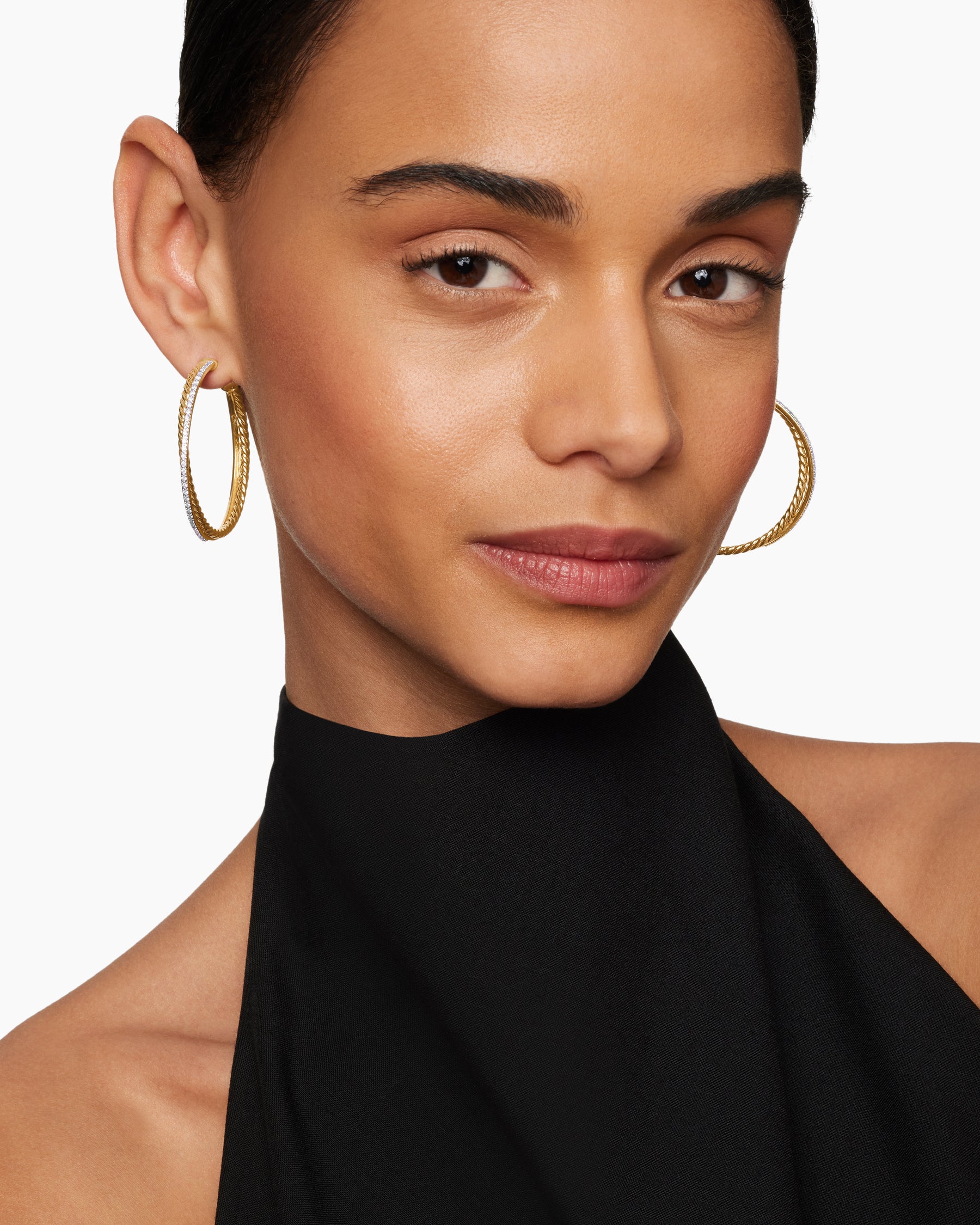 Alternative view of Crossover Hoop Earrings in 18K Yellow Gold with Diamonds, 44mm