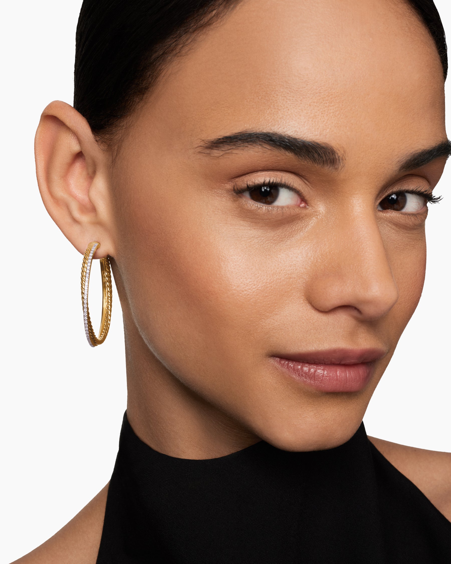 Crossover Hoop Earrings in 18K Yellow Gold with Diamonds, 44mm - Image 6