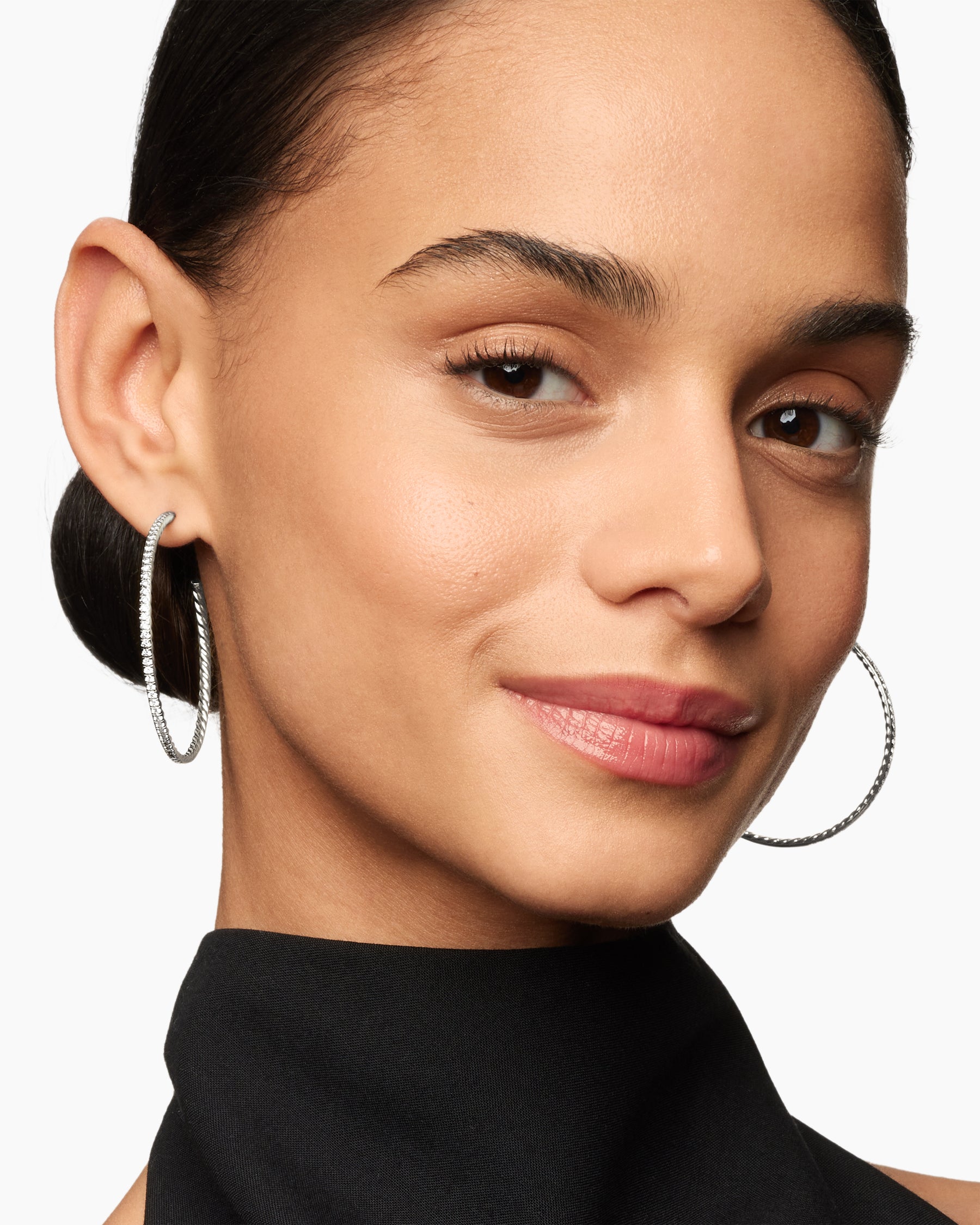 Alternative view of Pavé Hoop Earrings in Sterling Silver with Diamonds, 50.3mm