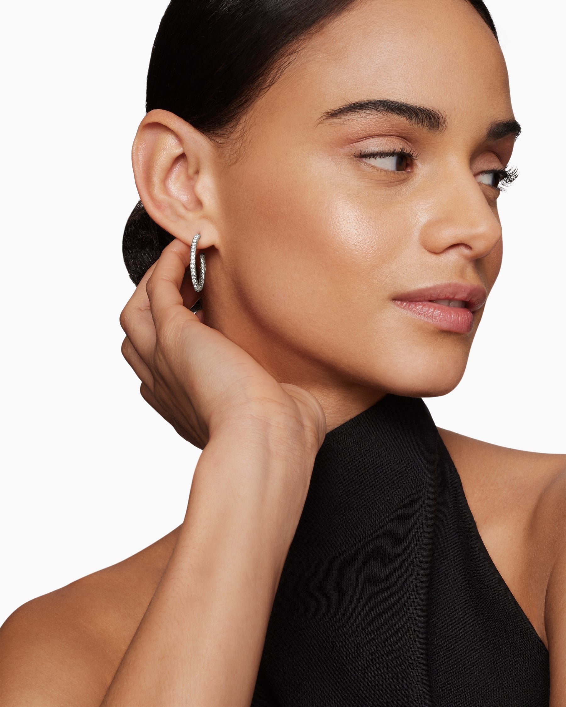 Alternative view of Pavé Hoop Earrings in Sterling Silver with Diamonds, 25.4mm