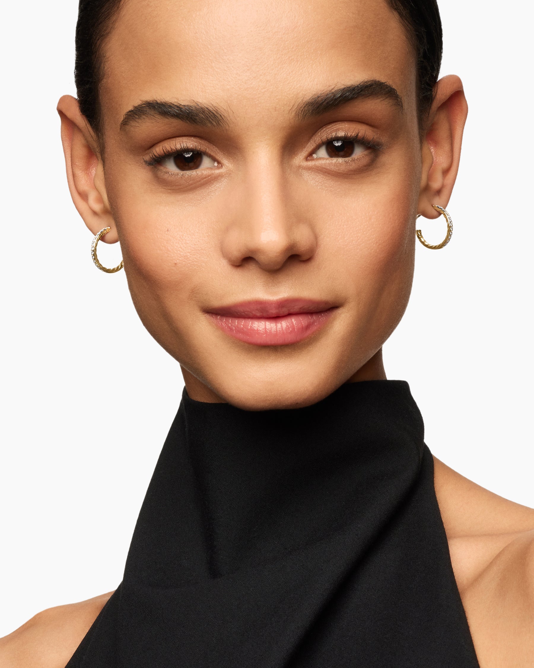 Alternative view of Pavé Hoop Earrings in 18K Yellow Gold with Diamonds, 19mm