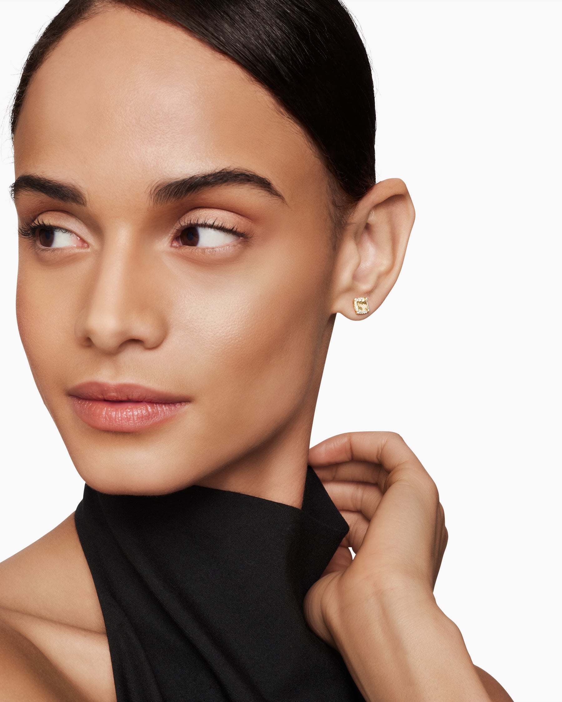 Alternative view of Petite Chatelaine Pavé Bezel Stud Earrings in 18K Yellow Gold with Champagne Citrine and Diamonds, 5mm