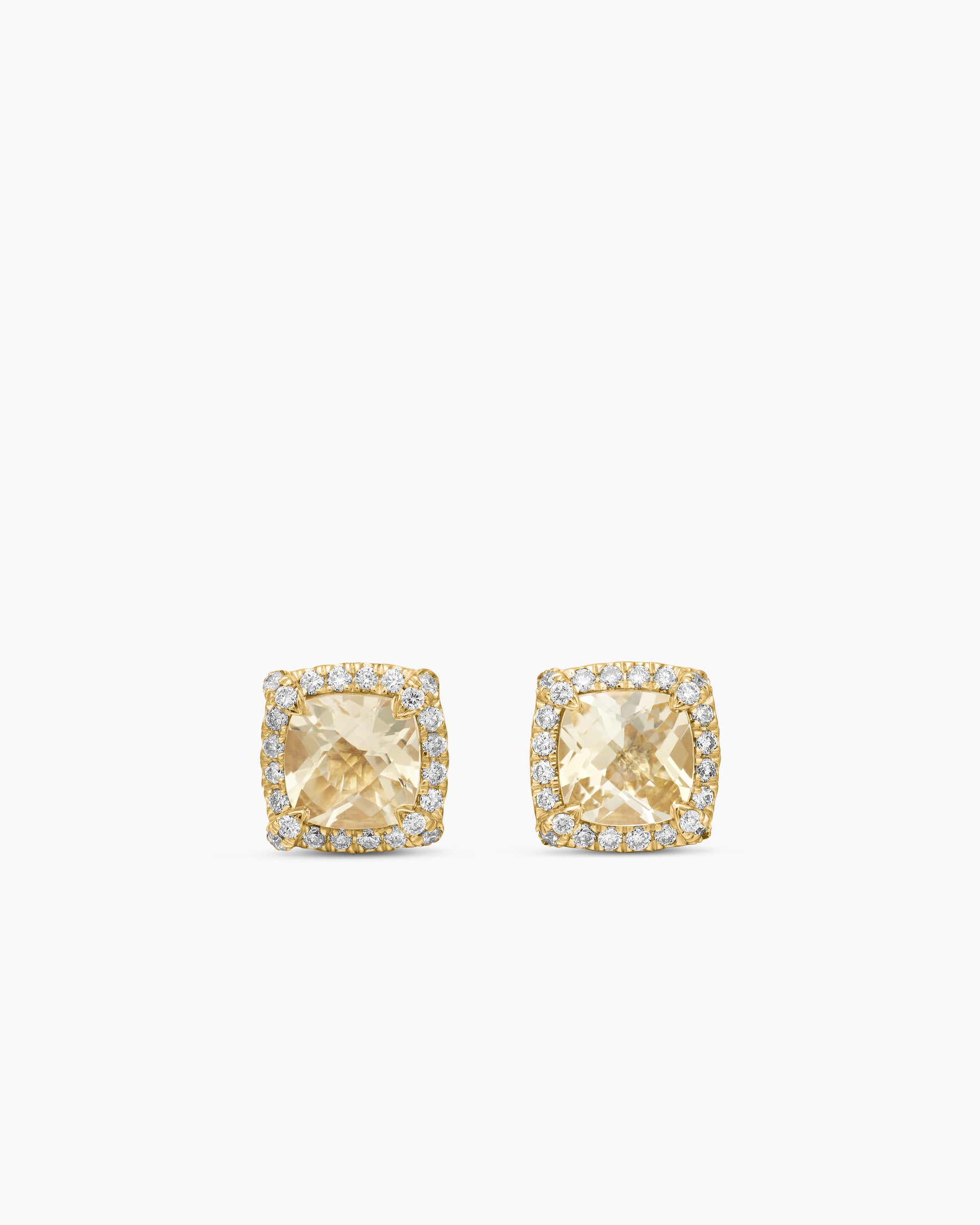 Petite Chatelaine Pavé Bezel Stud Earrings in 18K Yellow Gold with Champagne Citrine and Diamonds, 5mm