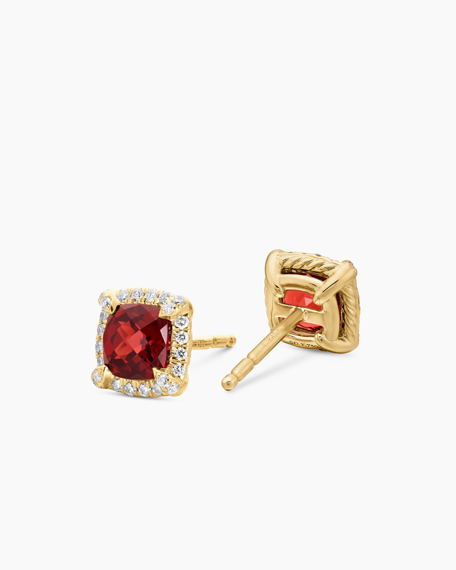 Petite Chatelaine Pavé Bezel Stud Earrings in 18K Yellow Gold with Garnet and Diamonds, 5mm - Image 3