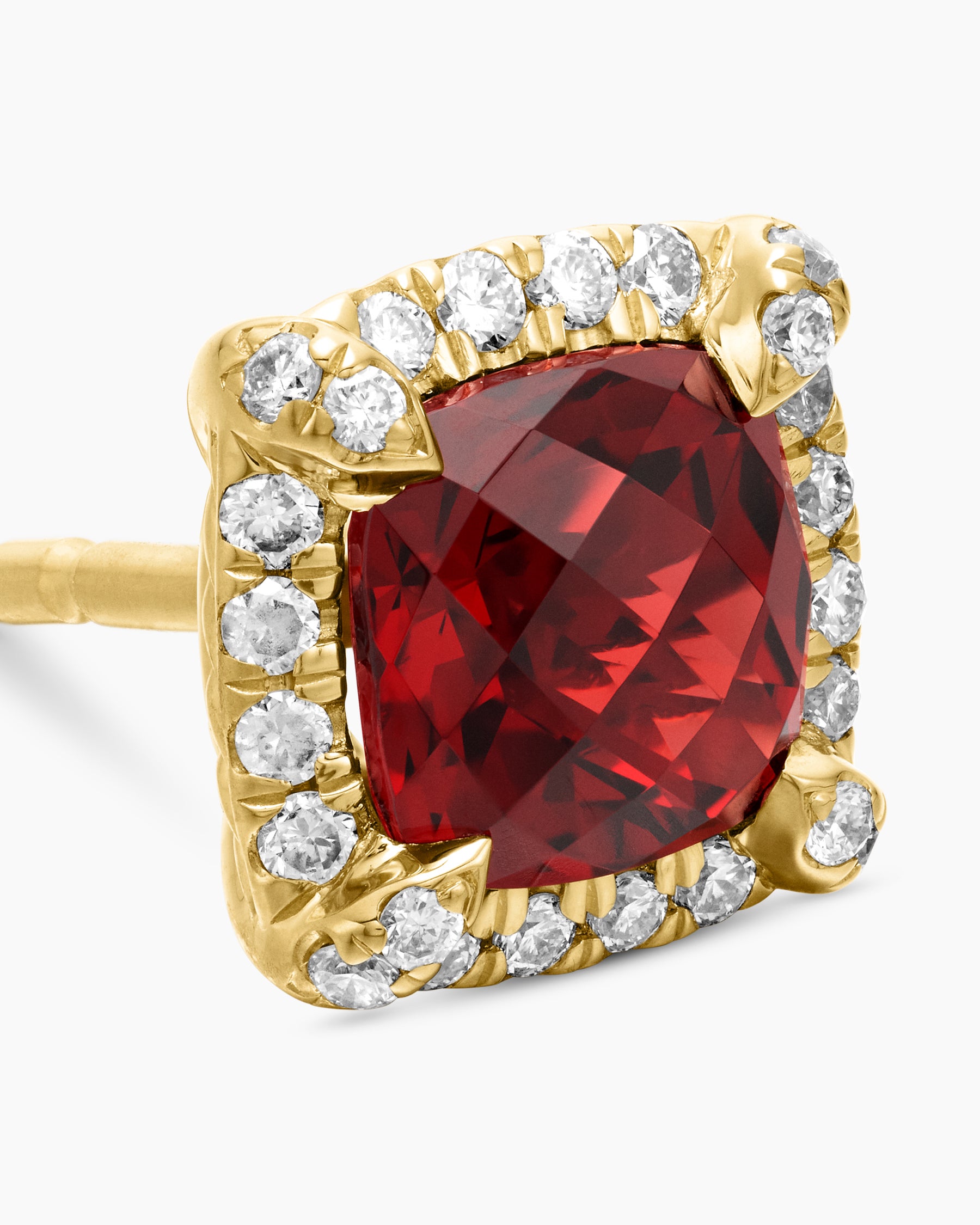 Petite Chatelaine Pavé Bezel Stud Earrings in 18K Yellow Gold with Garnet and Diamonds, 5mm - Image 4