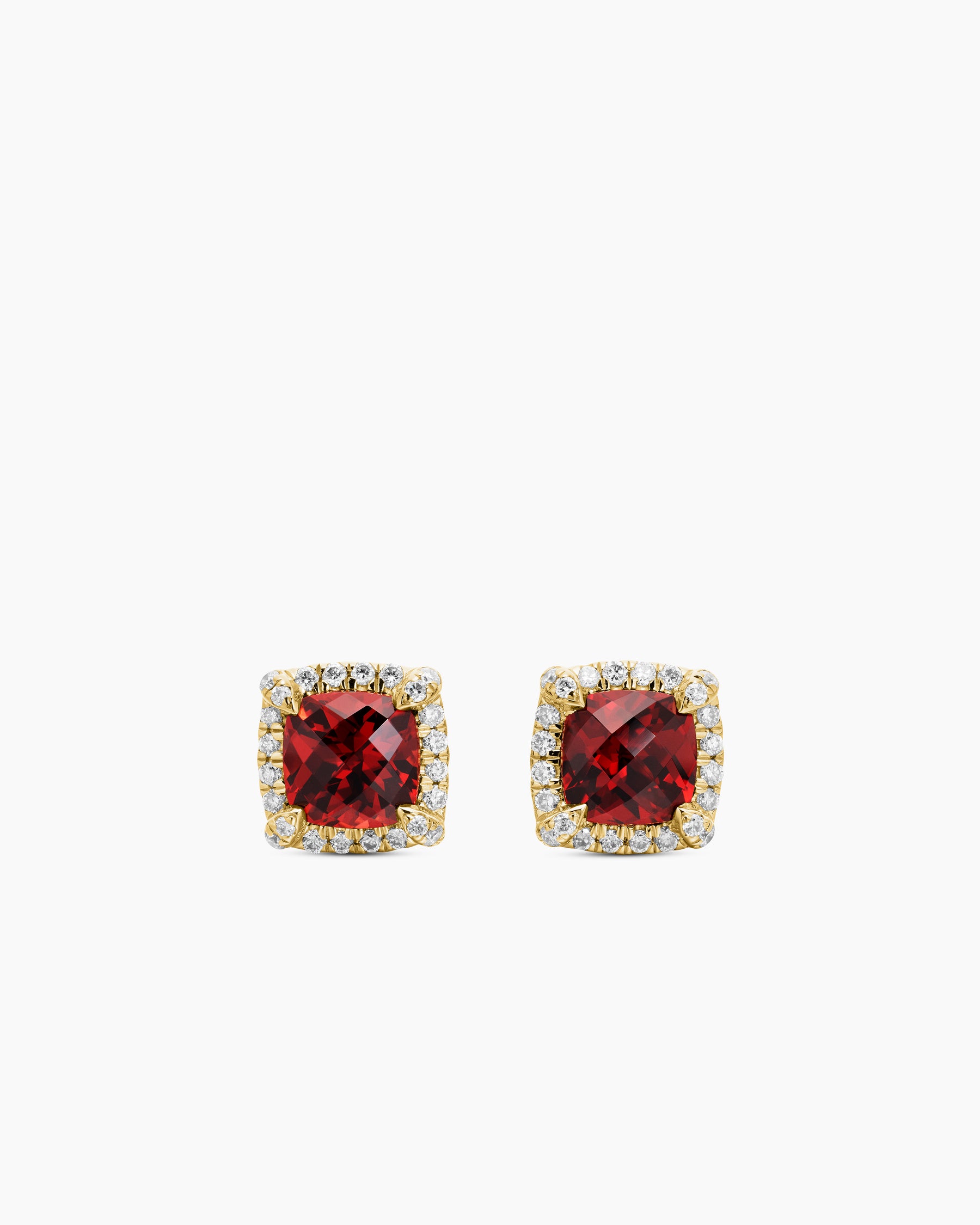 Petite Chatelaine Pavé Bezel Stud Earrings in 18K Yellow Gold with Garnet and Diamonds, 5mm